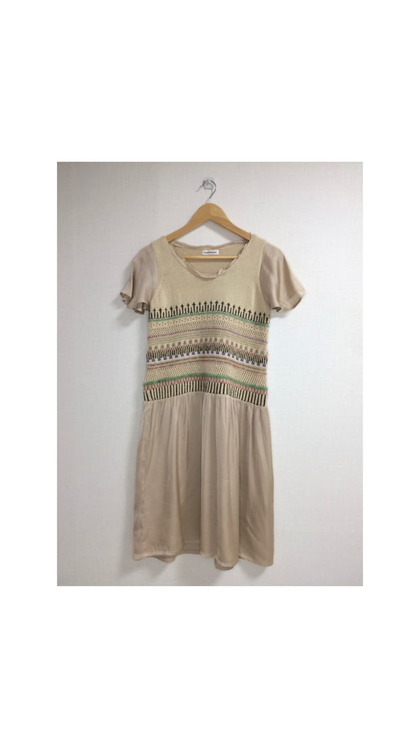 Merrem 멜렘 니트 뜨개 베이지 반팔 원피스 상품이미지1