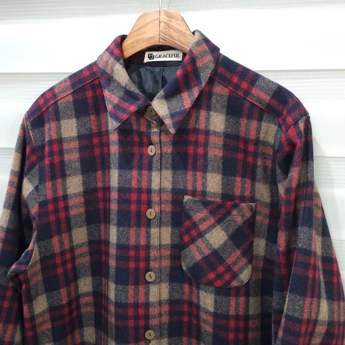 90s GRACEFUL 모직 체크셔츠- 우먼프리 상품이미지2