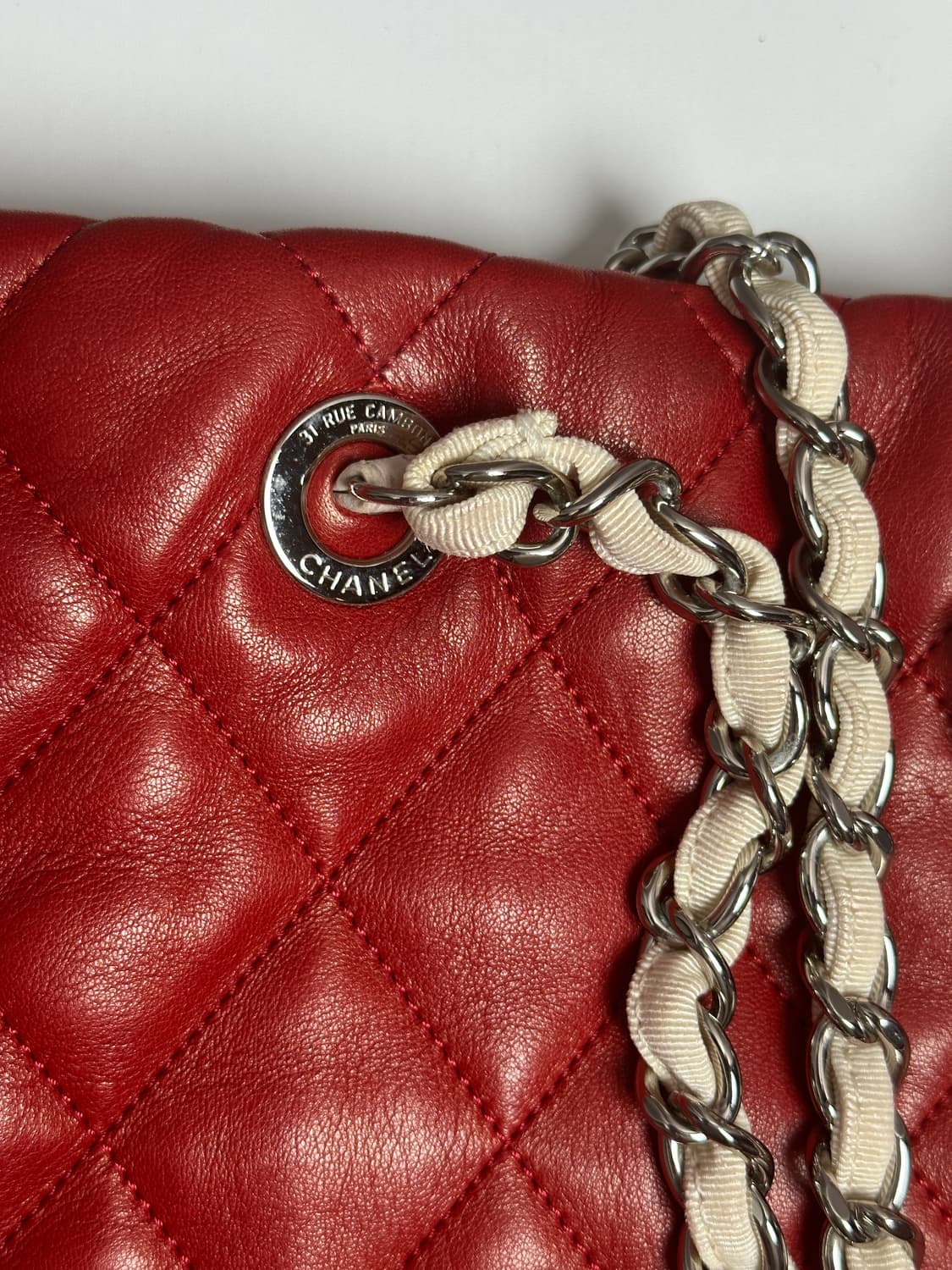 샤넬 레드 & 아이보리 램스킨 퀼팅 쇼퍼백 상품이미지9