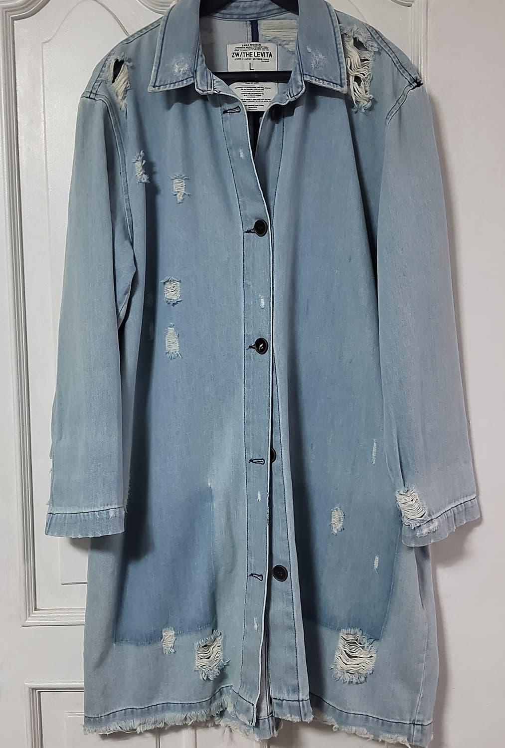 자라 데미지 데님 롱 코트 자켓 연청 여자 77 88 거의새옷 상품이미지2