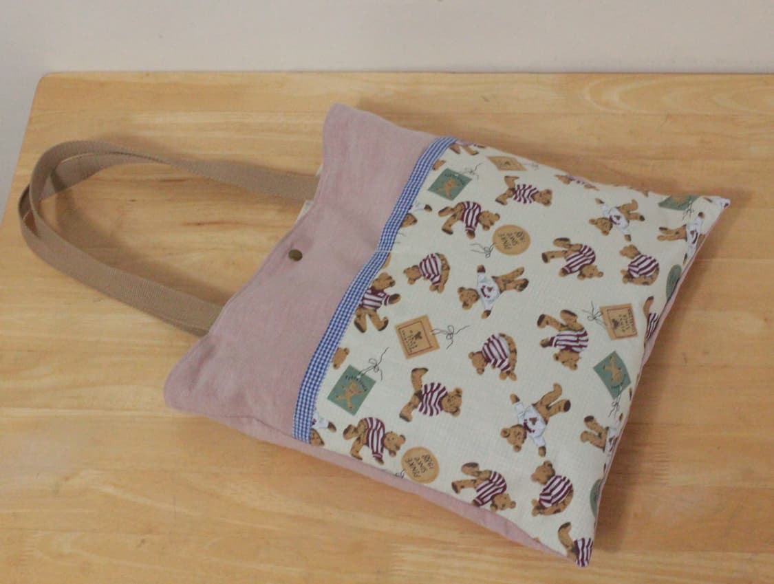 (잠시할인중) 핸드메이드 곰무늬 2포켓 핑크 가방 상품이미지4