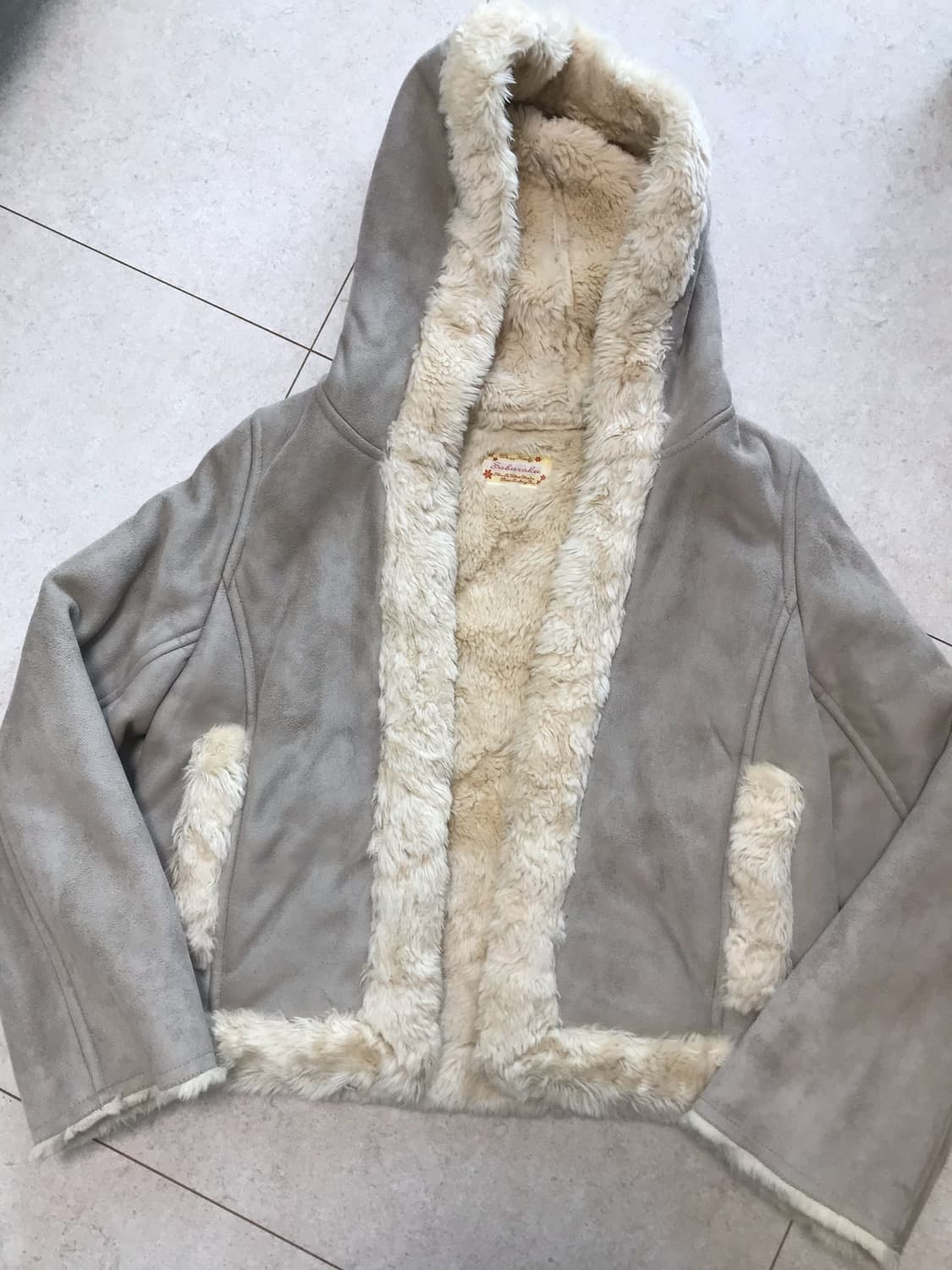 빈티지 라떼갸루 대장 숏 후디 무스탕 베이지카키 갸루 상품이미지1