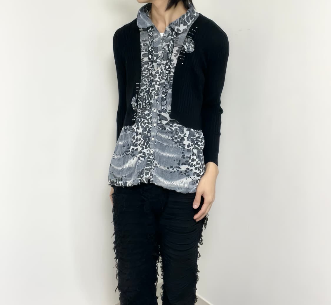 Leopard detail long cardigan 상품이미지3