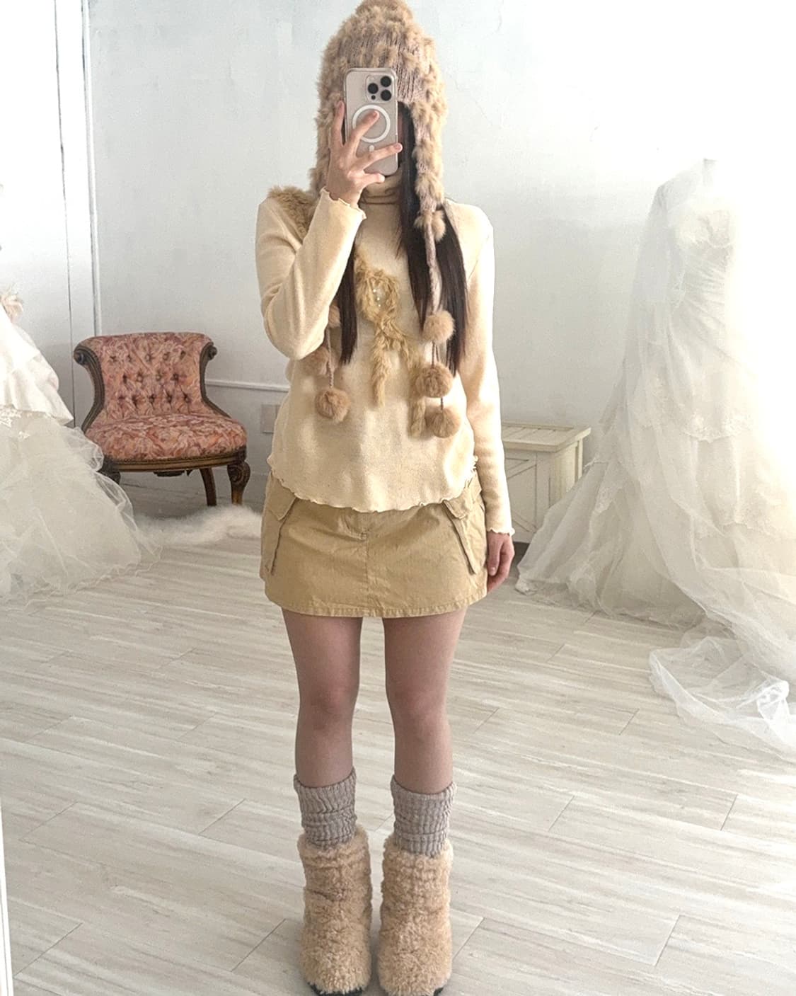 Y2k beige cargo mini skirt 상품이미지3
