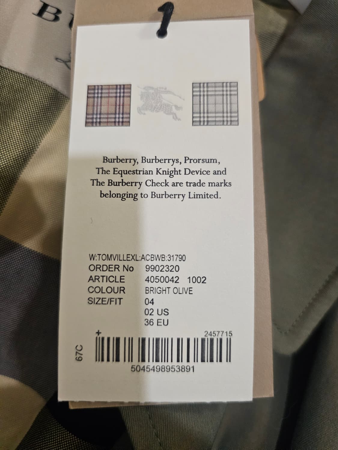 새제품 버버리 코트 EU36 브라이트올리브 컬러  상품이미지10