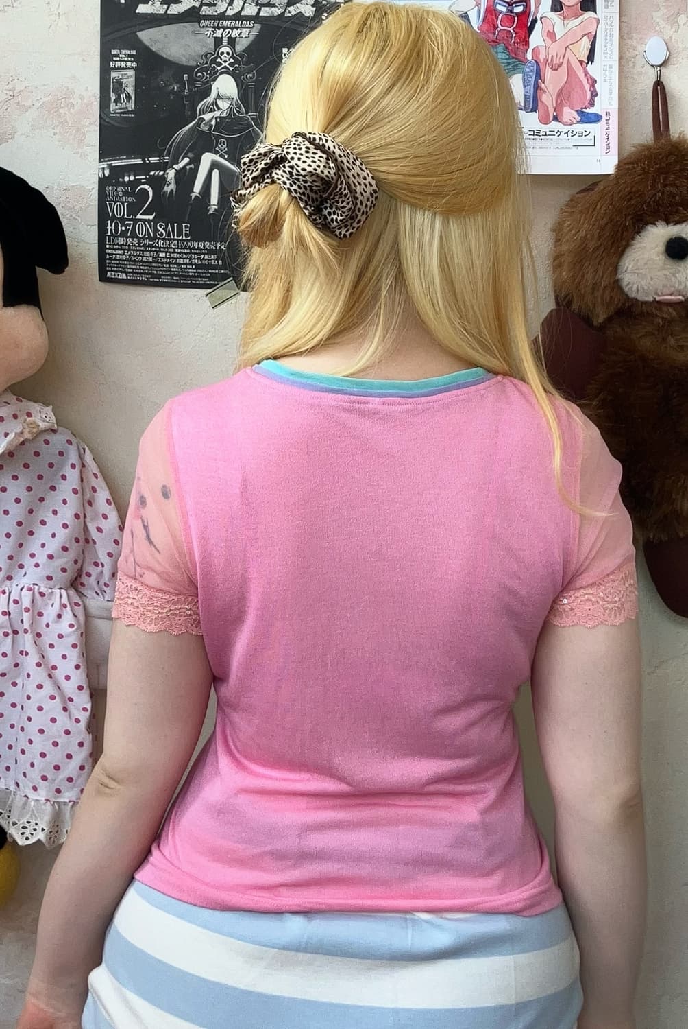 jpn 핑크 비즈 플라워 티셔츠 상품이미지2