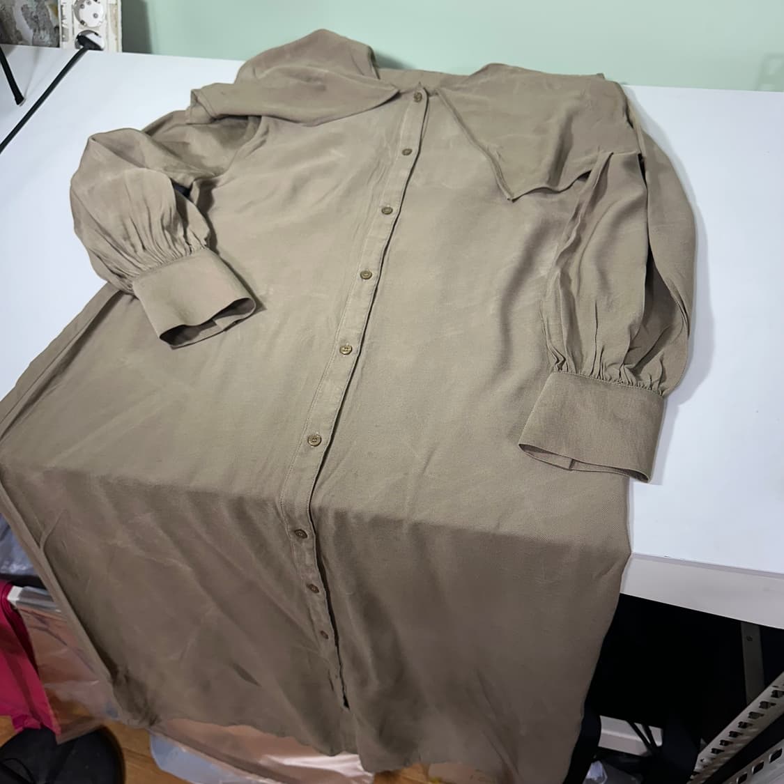 우먼OS 센스스페이스 라이트카키 루즈핏 오버핏 써머코튼 롱원피스 판매가  상품이미지2