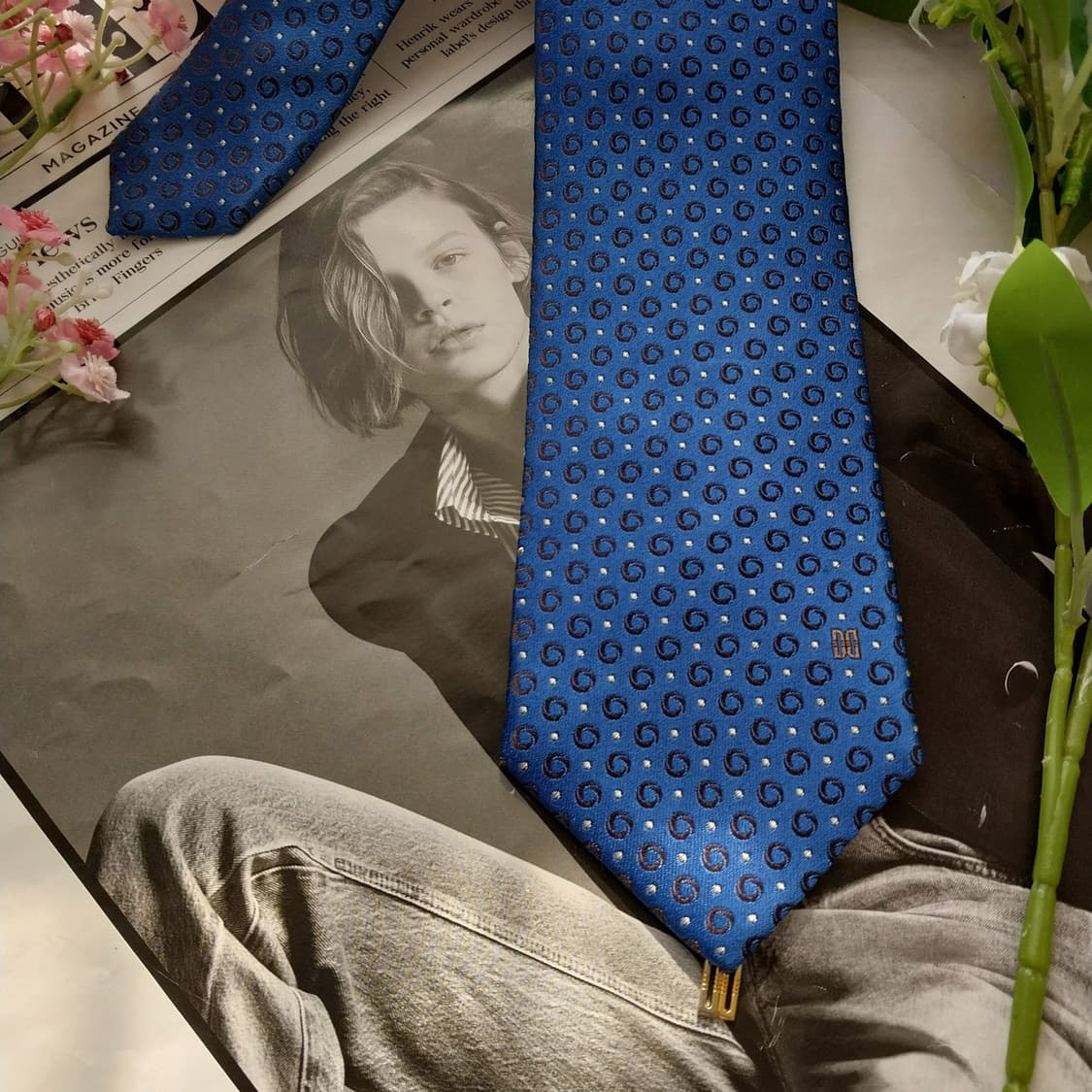 닥스 실크 블루 자카드 패턴 넥타이 8.2cm A+등급 K2225 상품이미지3