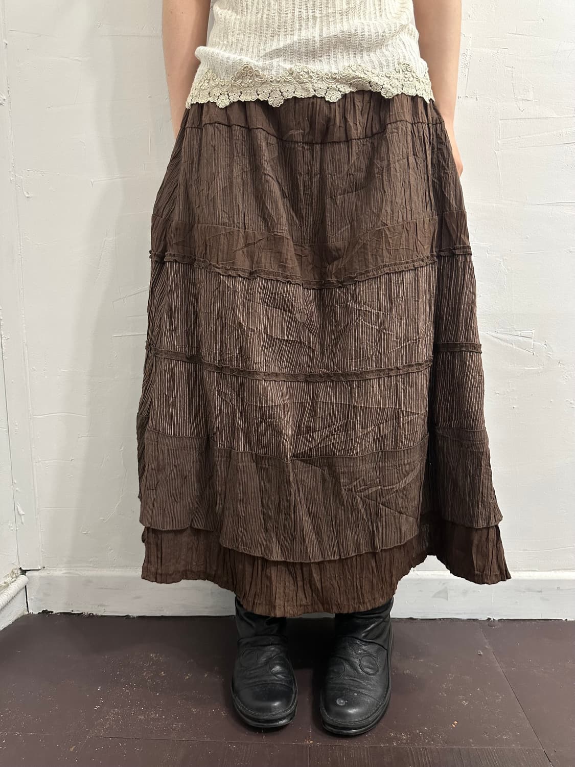 brown stirpe tiered skirt 상품이미지2