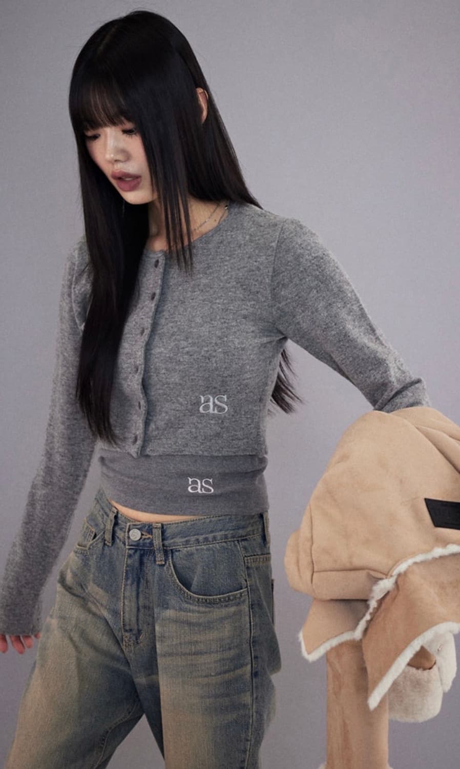 애즈온 리스 울 가디건 그레이 상품이미지1