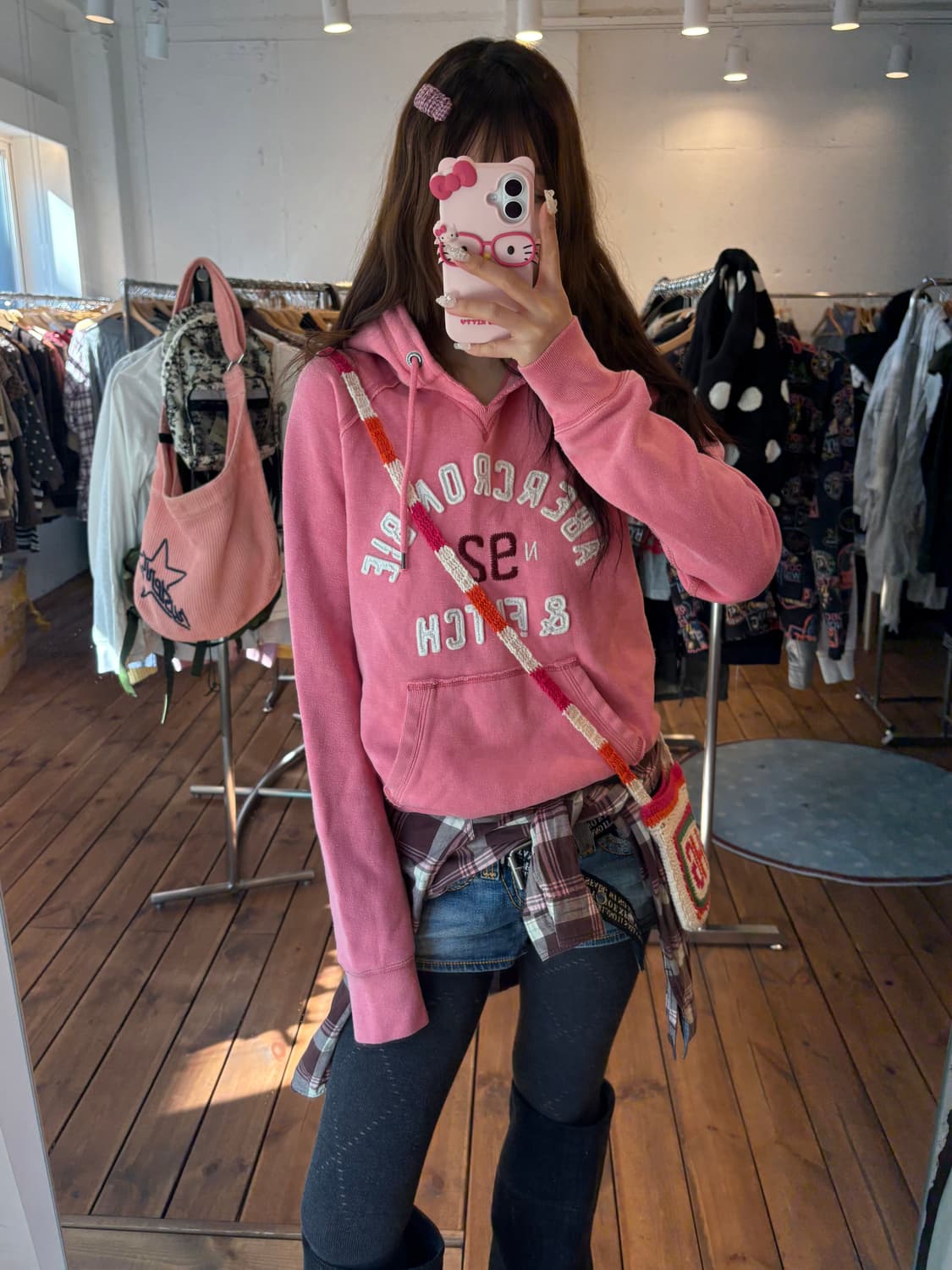 아베크롬비 핑크 후드티 상품이미지2