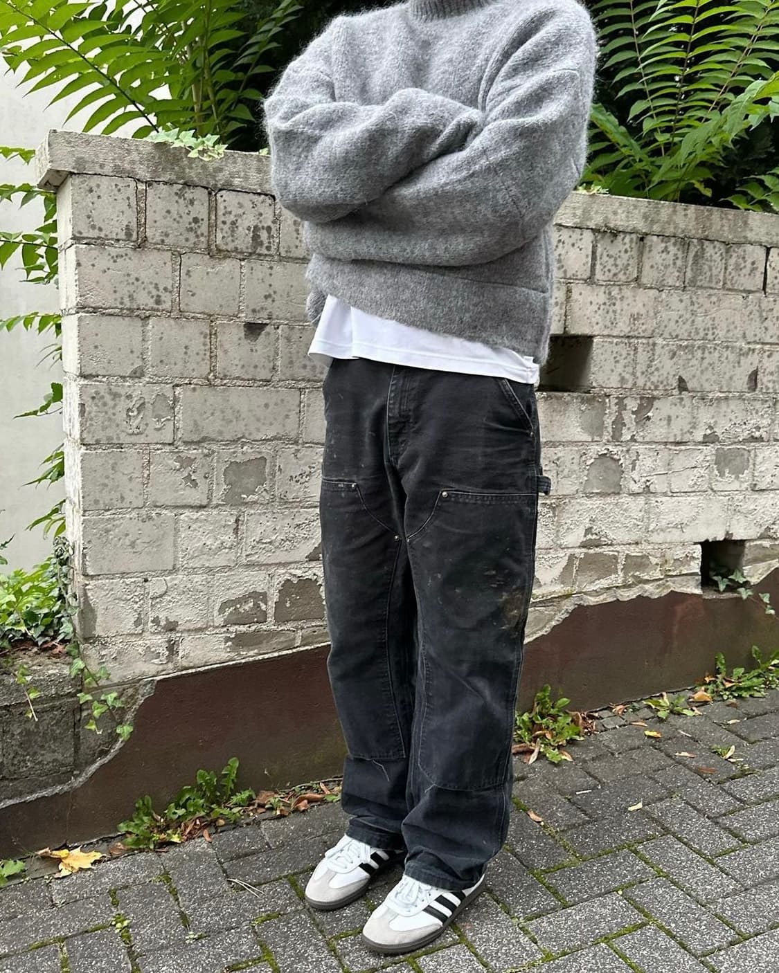 빈티지 칼하트 더블니 B01  블랙 그레이 워크팬츠 상품이미지1