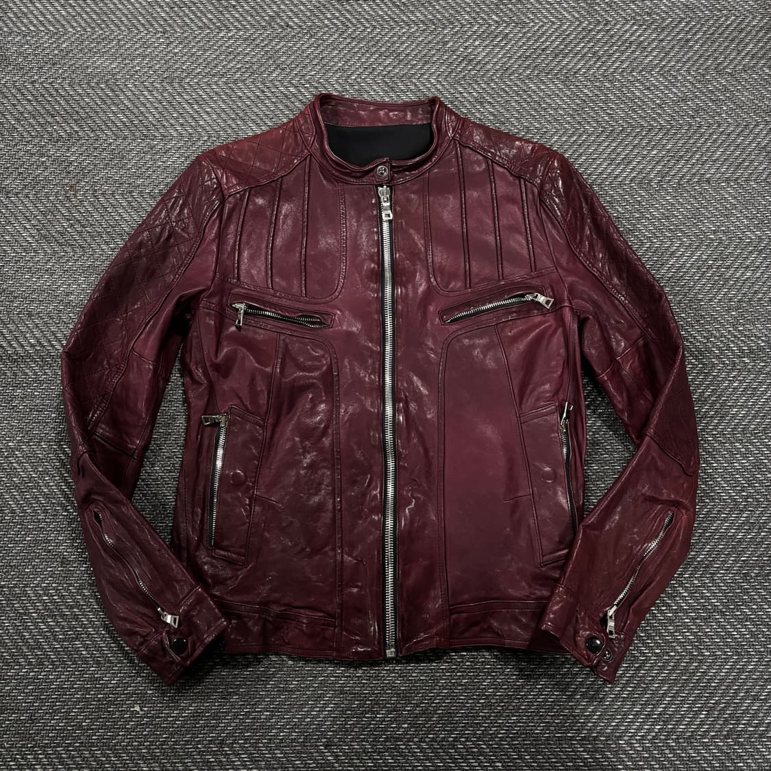 급처 이태리 슬림 크로스 베지터블 램스킨 자켓 버건디 상품이미지1