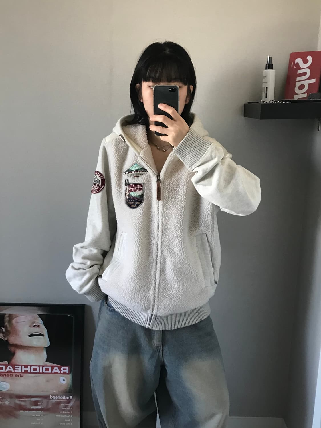 지프 클럽 패치로고 플리스 아이보리 후드집업 기모 상품이미지1