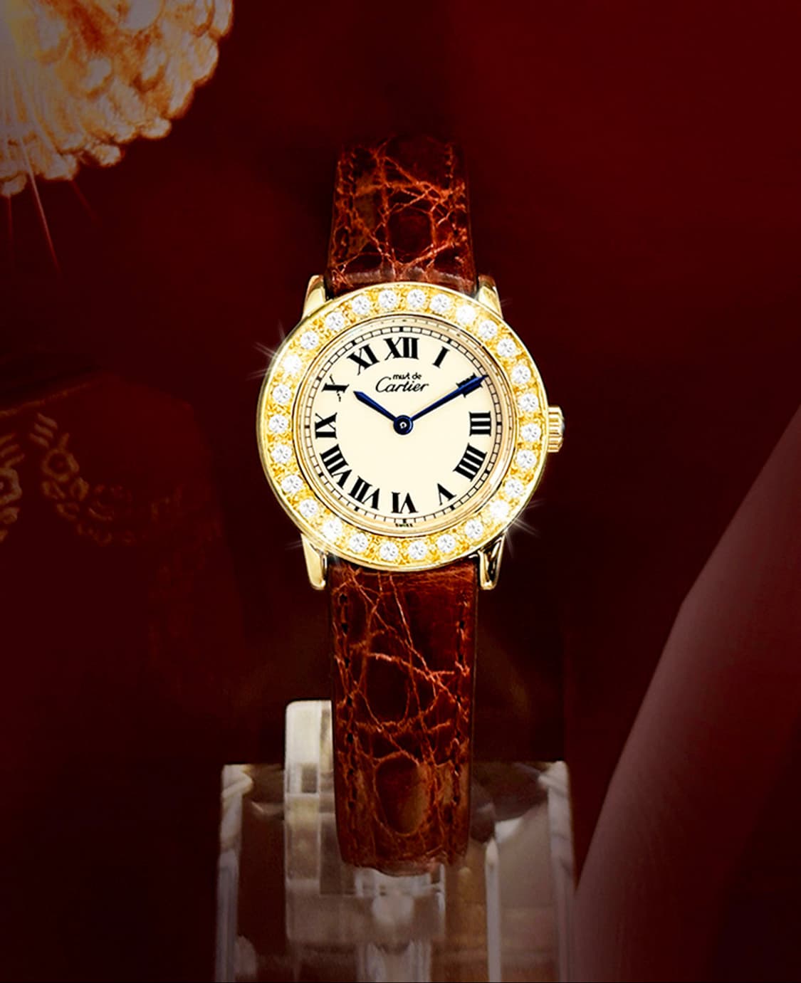까르띠에 론드 아이보리 다이얼 빅 다이아 여성 악어가죽 시계 상품이미지5