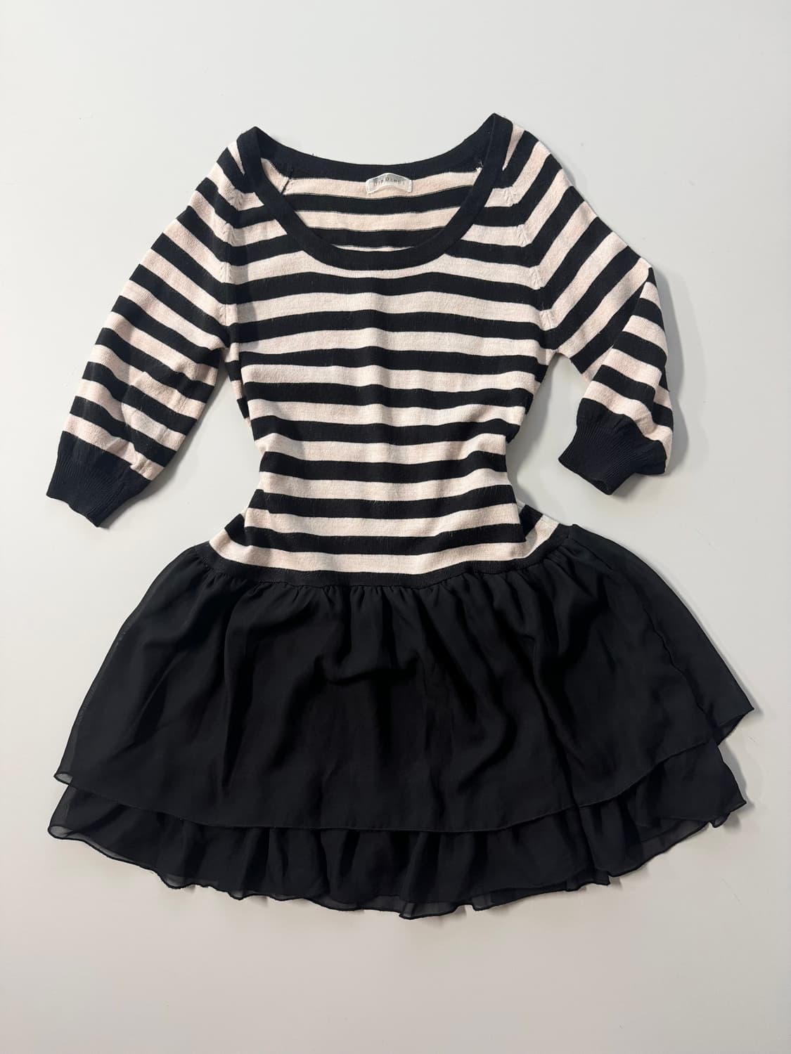 스트라이프 패턴 러플 니트 원피스 슬리브리스 2pcs SET 상품이미지3