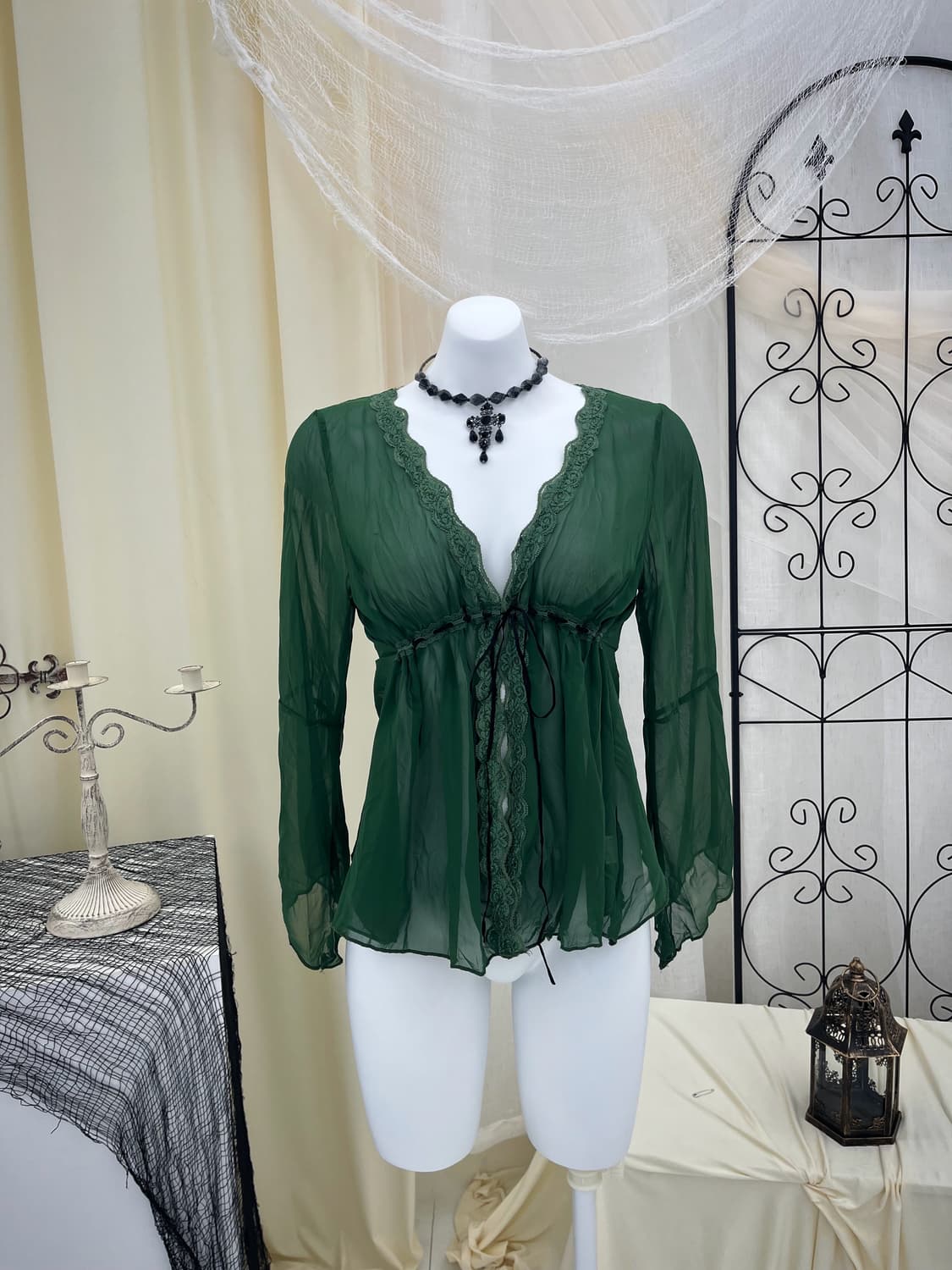 그린 레이스 블라우스 상품이미지1
