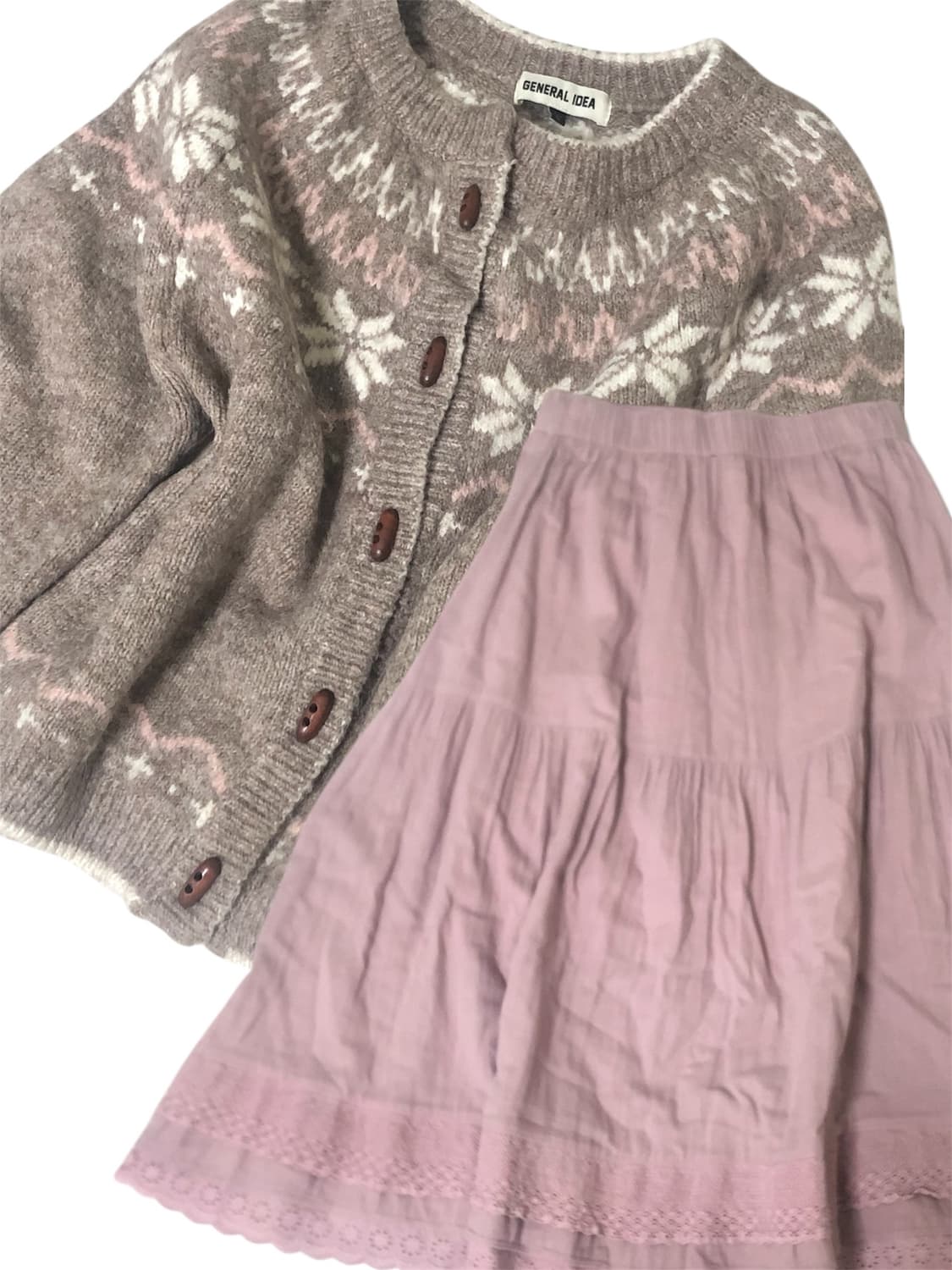 모리걸 코디세트 니트 가디건 스커트 라떼갸루 빈티지 상품이미지3