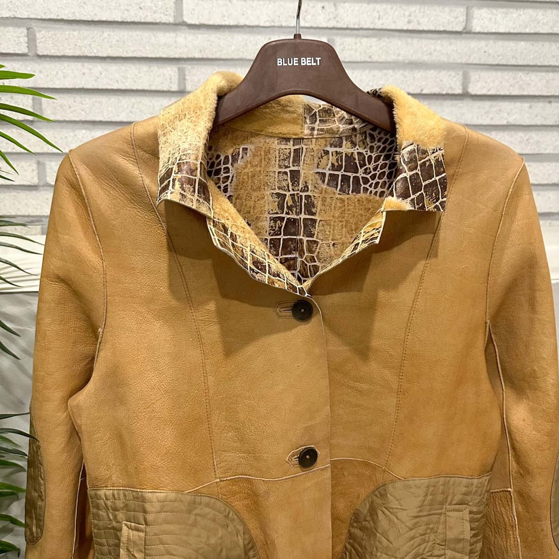 JPN VINTAGE 피치드 레더 자켓 리버시블 크랙 패턴 디테일 카멜 상품이미지8