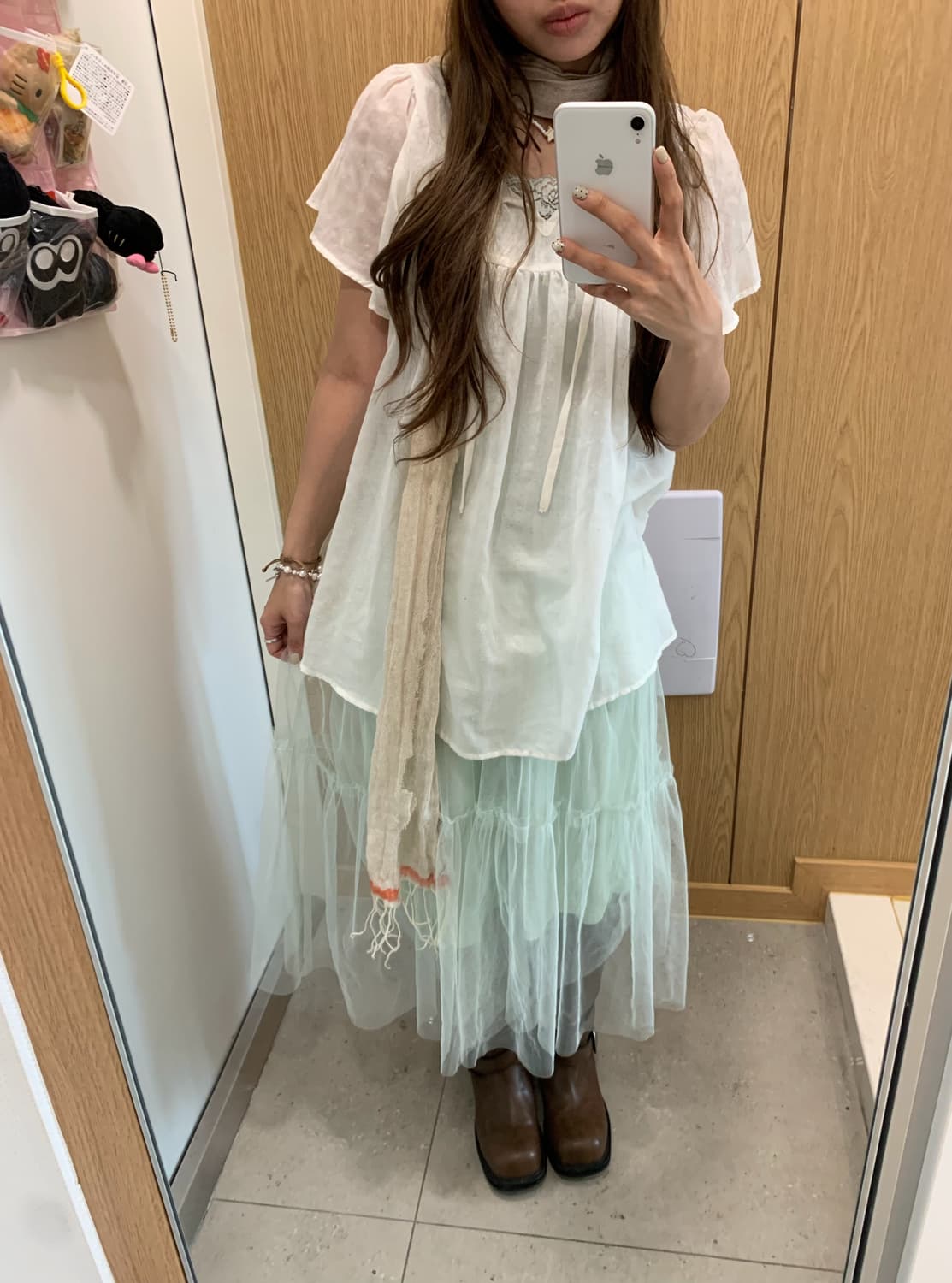 별패턴 민트 노랑 하구미 모리걸 레이스 샤스커트 코디세트 상품이미지2