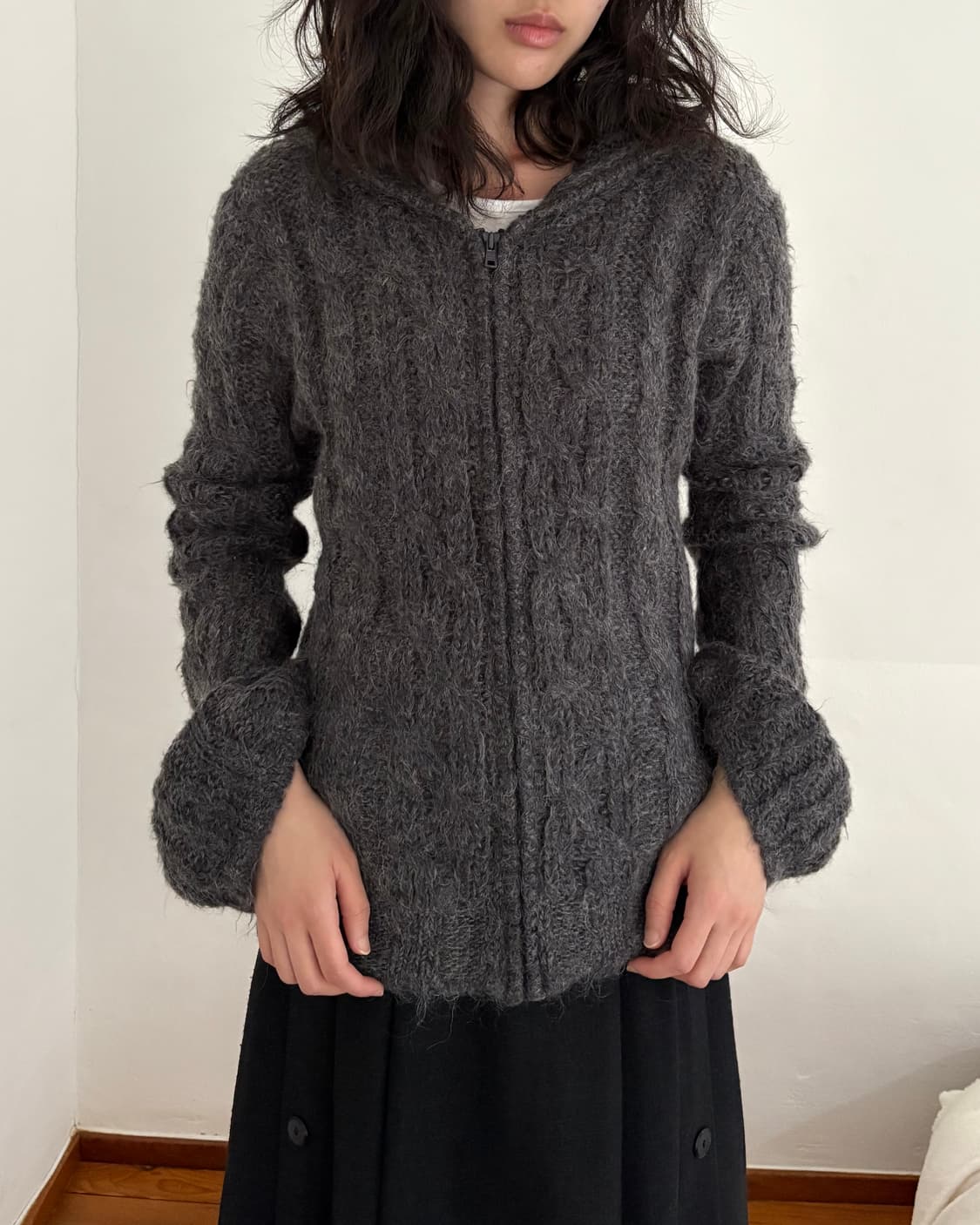 그레이 롱 니트 집업 상품이미지3