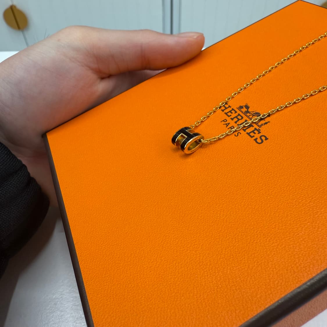 에르메스 미니 팝아슈 목걸이 블랙 골드 상품이미지3