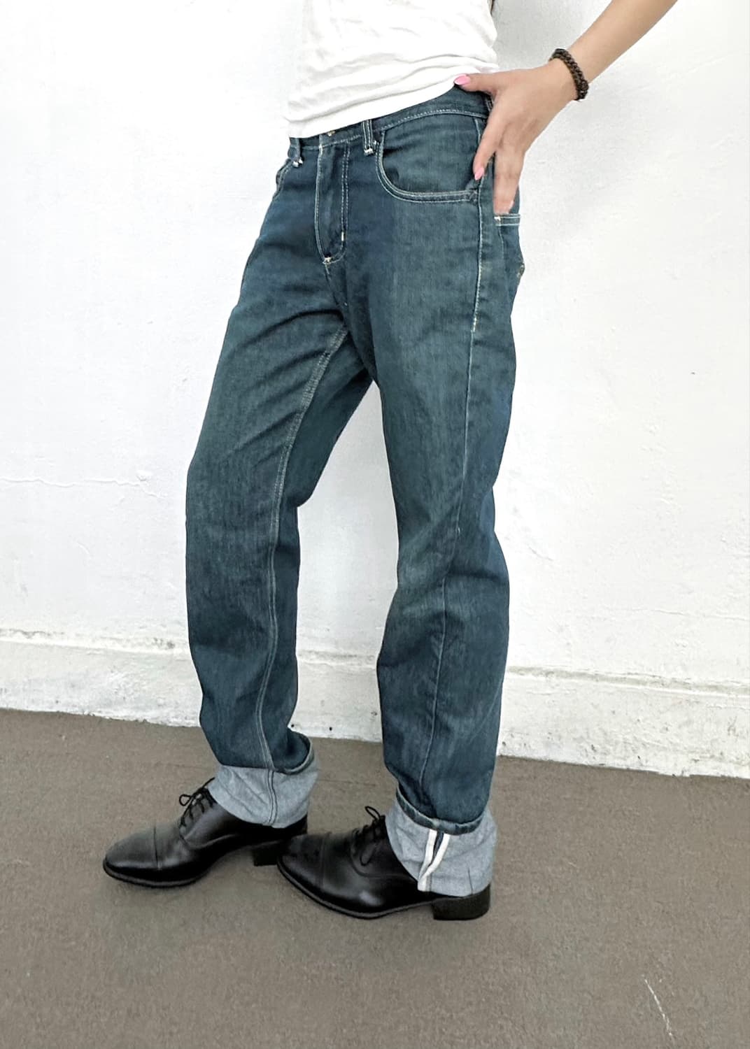 Yellow Back Print Denim Pants 상품이미지1