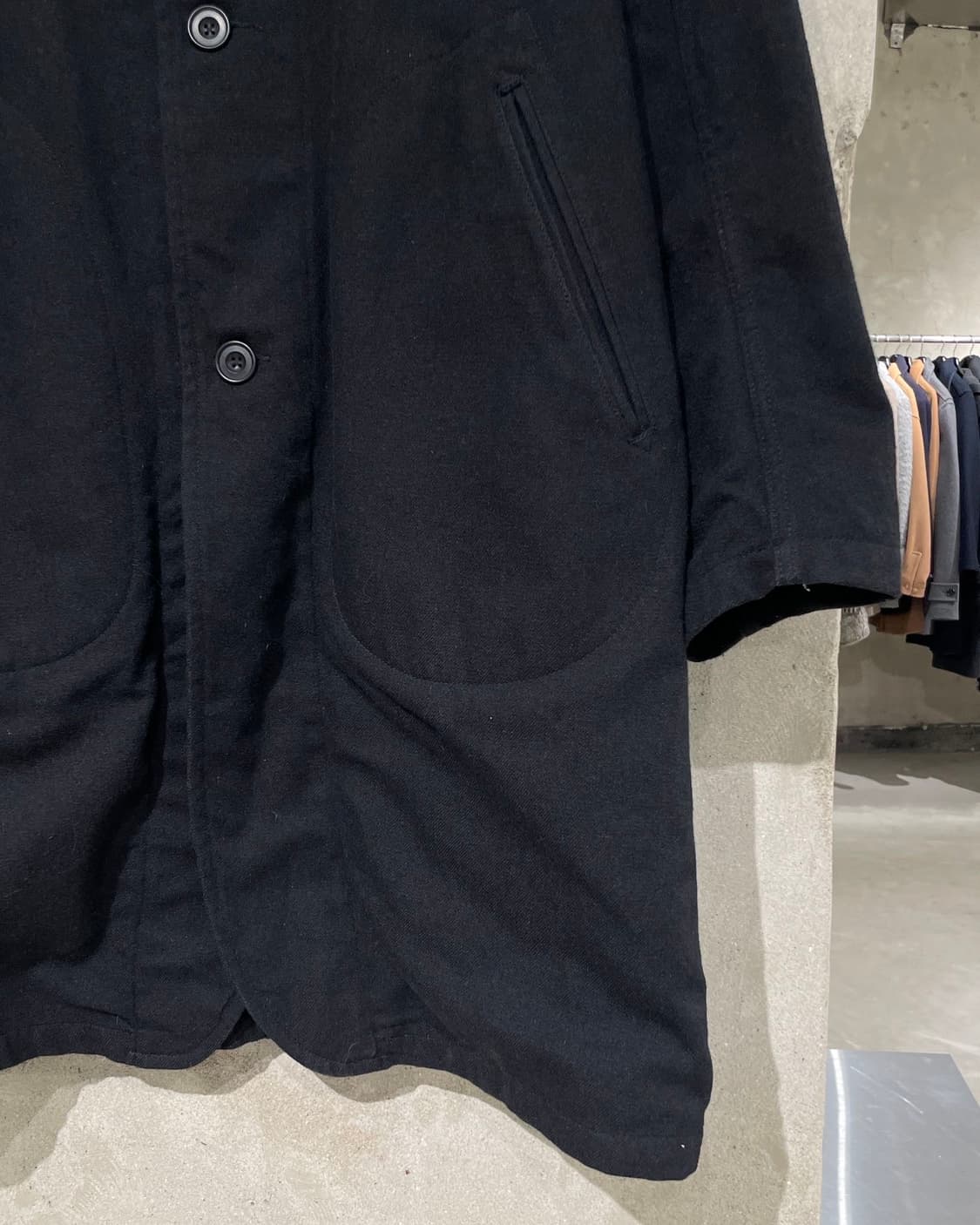 니들스 블랙 논 카라 울 혼방 롱 자켓 상품이미지5