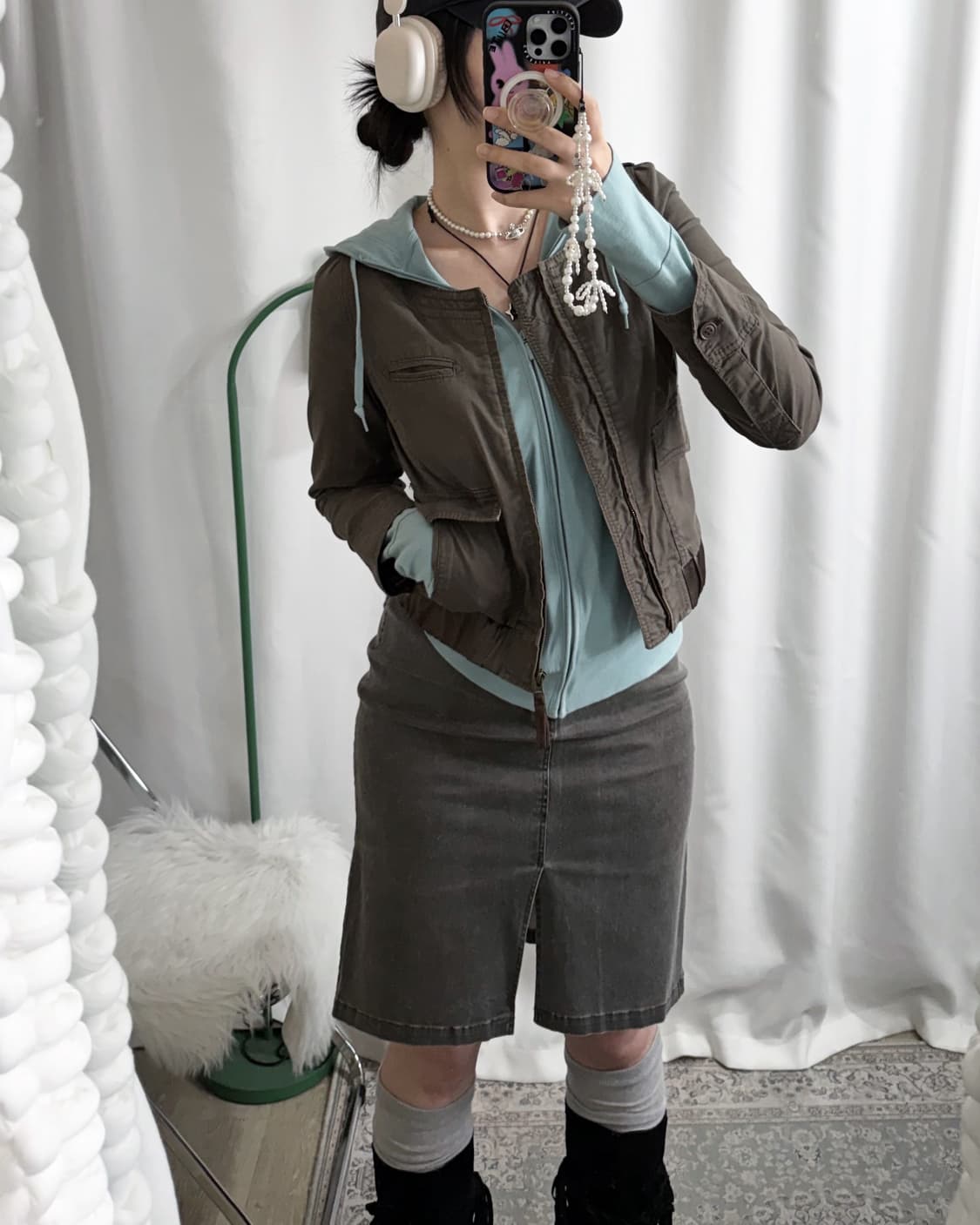 카키 논 카라 자켓 상품이미지5