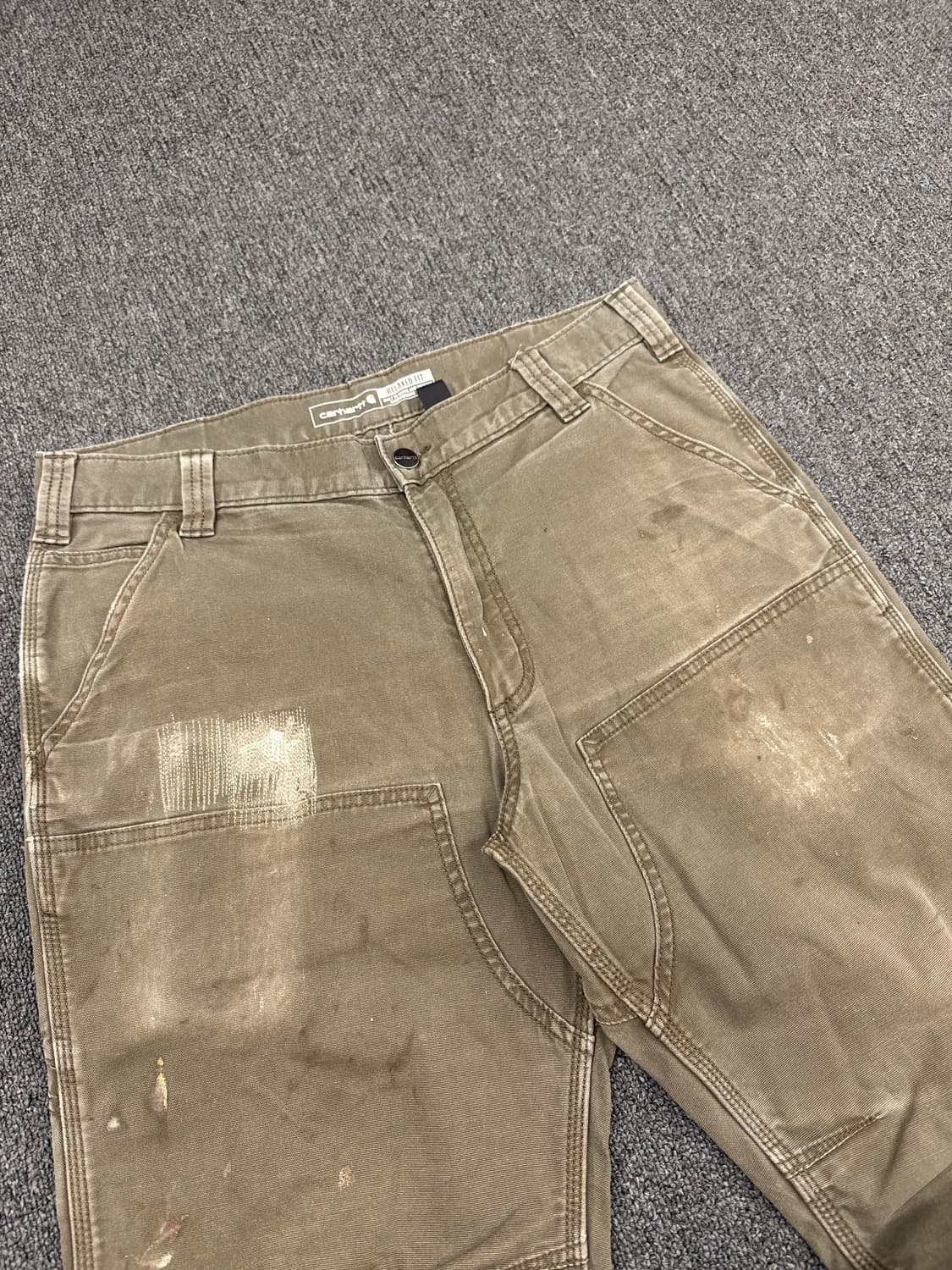 34)칼하트 빈티지 모스그린 더블니 워크팬츠 상품이미지3