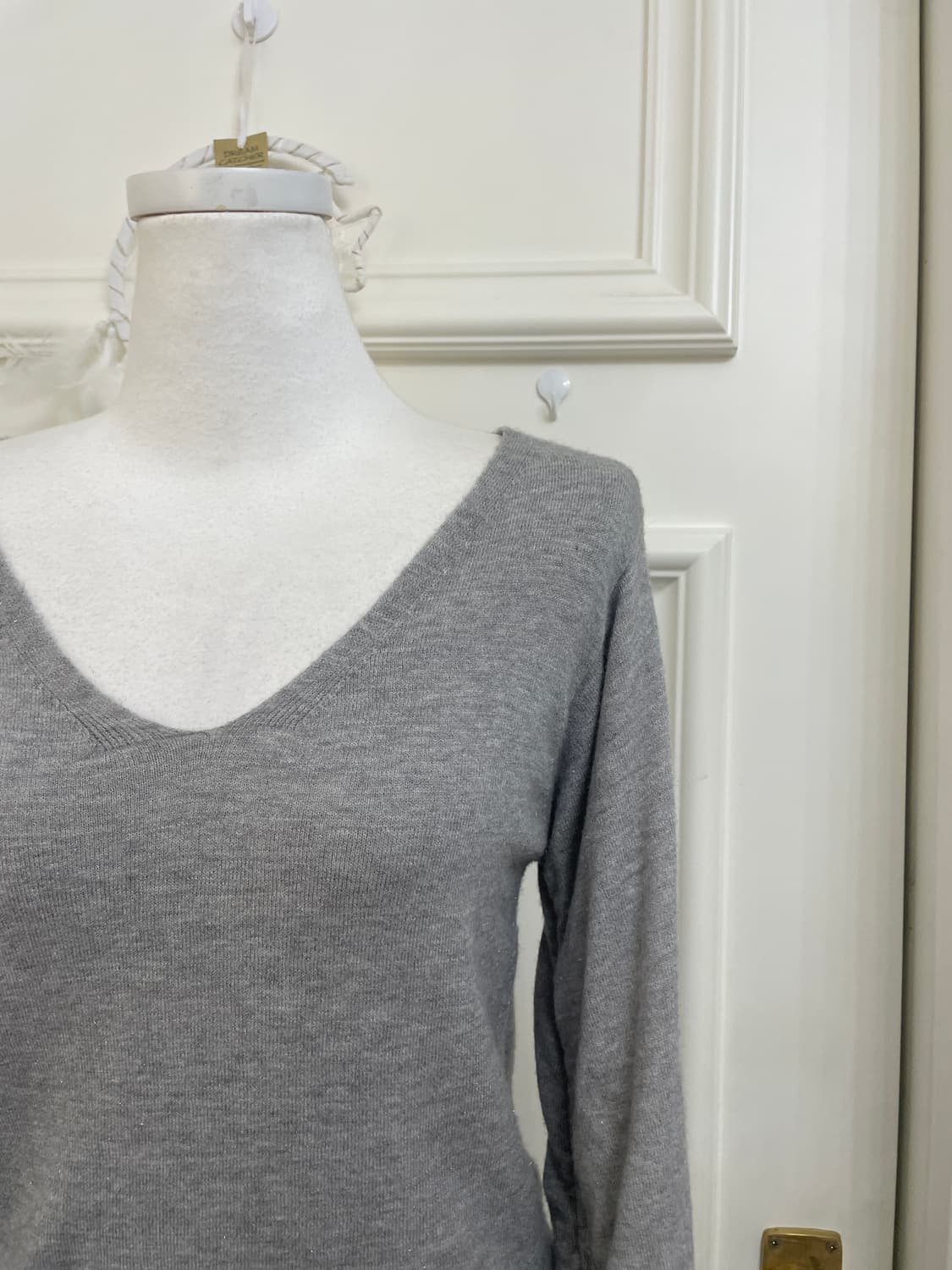 gray glitter shirring sleeve soft knit t 상품이미지6