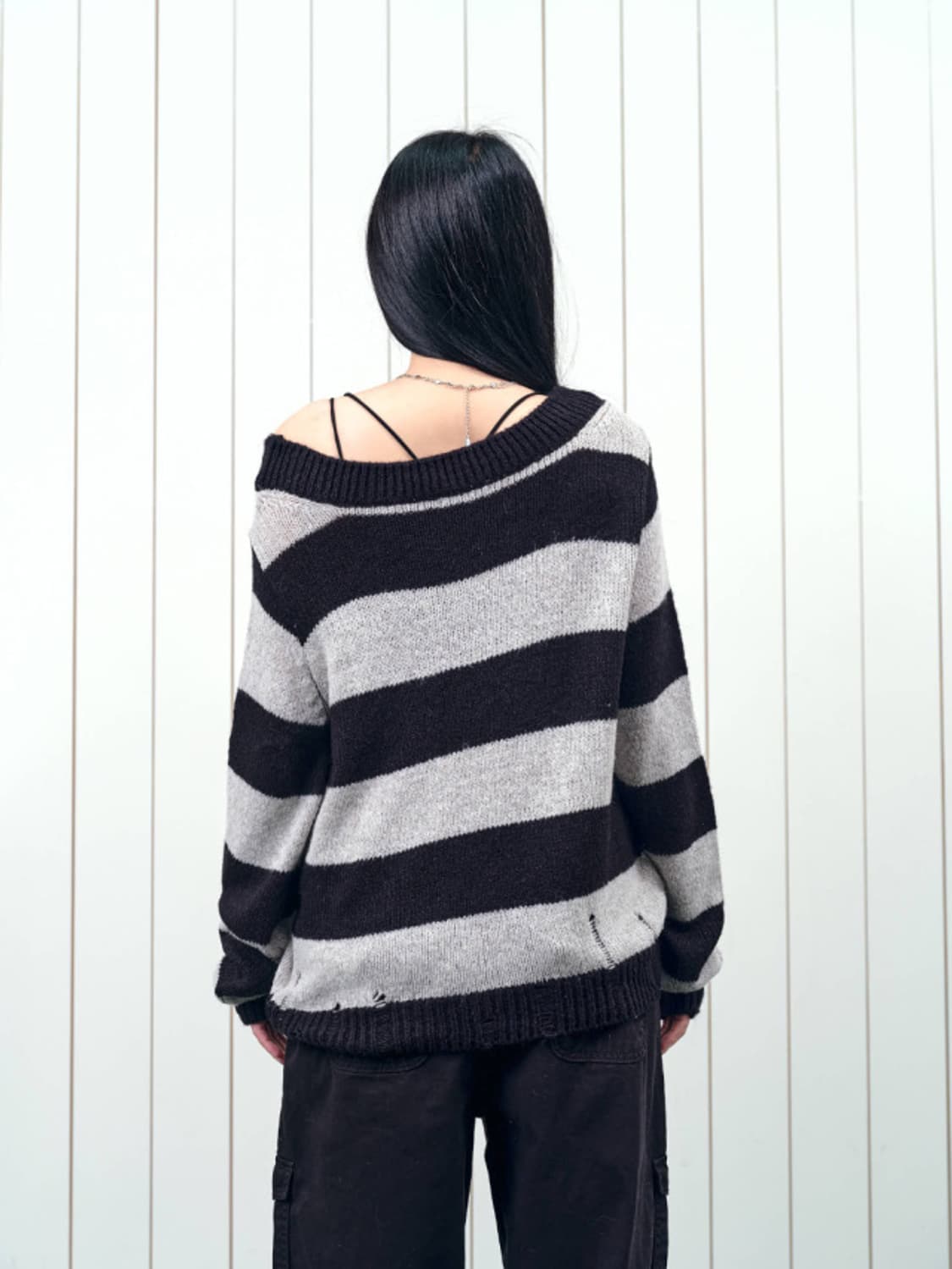 새상품) 소리 오프 스트라이프 니트 / 블랙 상품이미지3