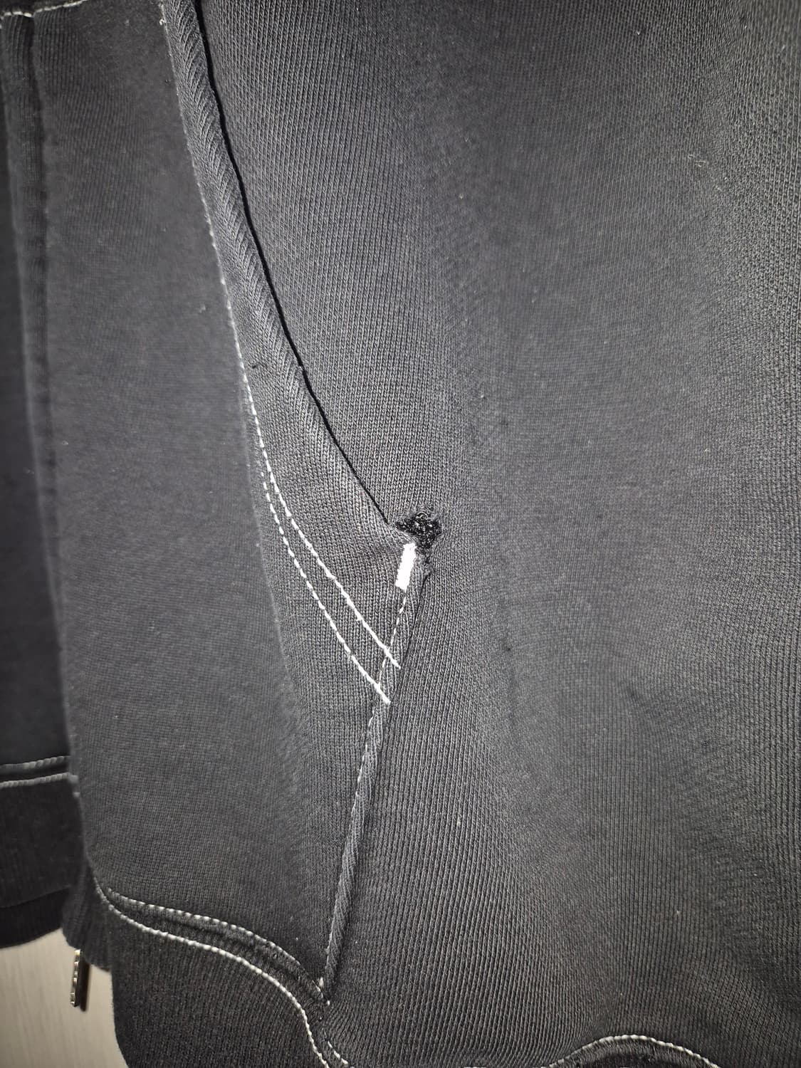 우알롱 블랙 빈티지 스티치 후드집업 상품이미지5