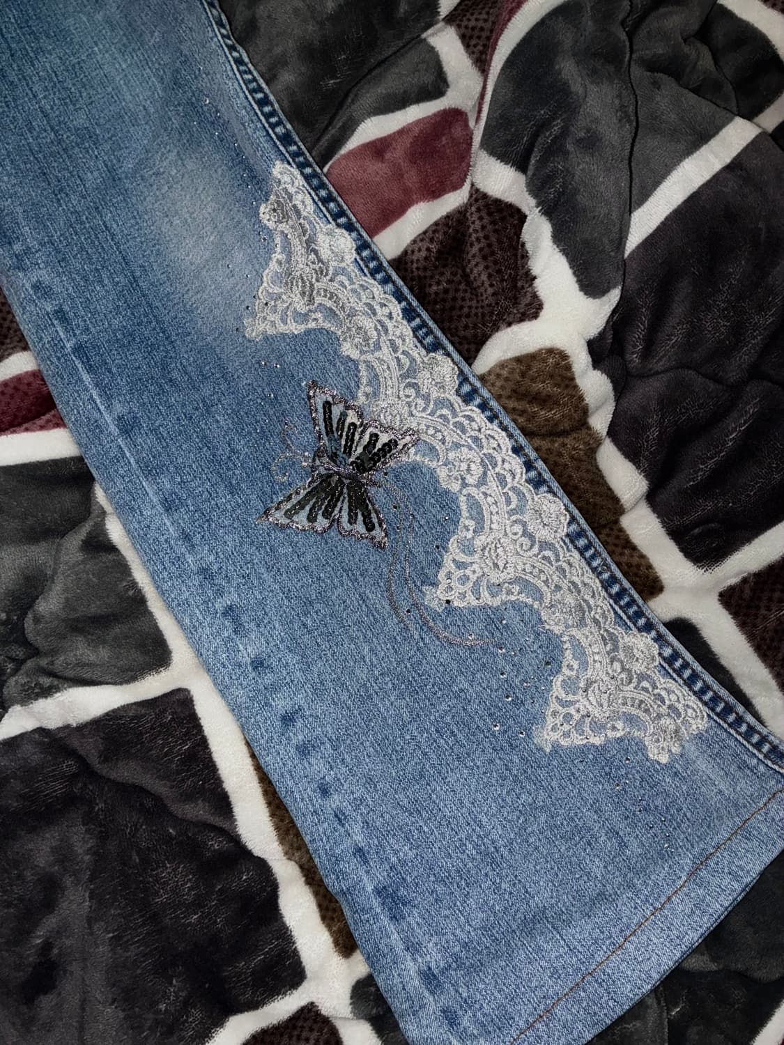 y2k 오네가루 나비레이스 연청 부츠컷 상품이미지3