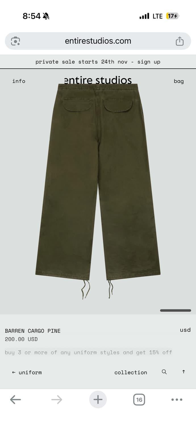 Entire studios 배런 카고 팬츠 카키 S 상품이미지3