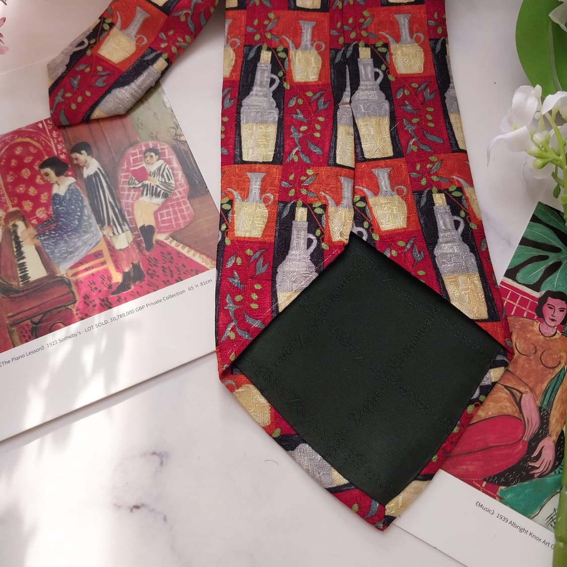 제냐 실크 레드 그래픽 모티브 넥타이 9.9cm A+등급 K1659 상품이미지8