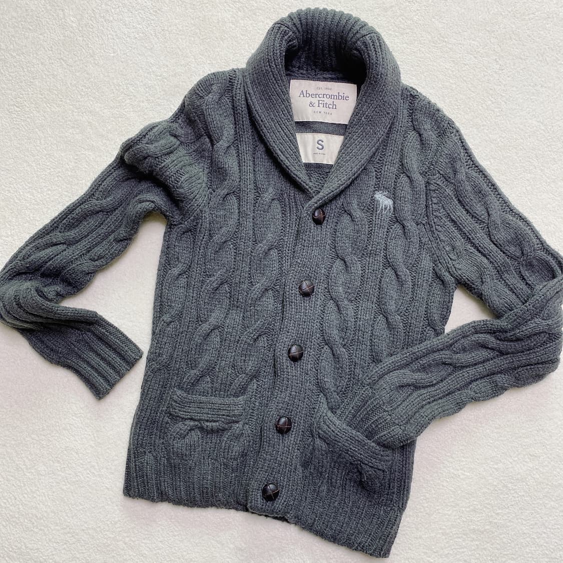 아베크롬비 앤 피치 케이블 울 알파카 니트 숄카라 가디건 상품이미지1