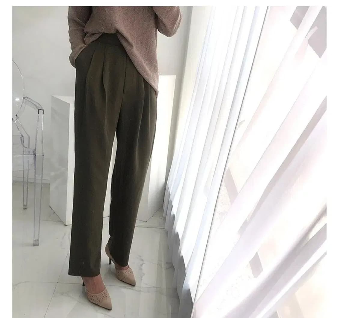 카키색y2k핀턱여름슬랙스 롱팬츠배기바지찰랑여성슬렉스일자진청바지와이드핏팬츠 상품이미지3