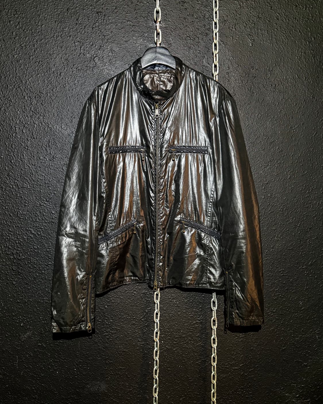 TAKEO KIKUCHI – Glossy Black Nylon Zip J 상품이미지1