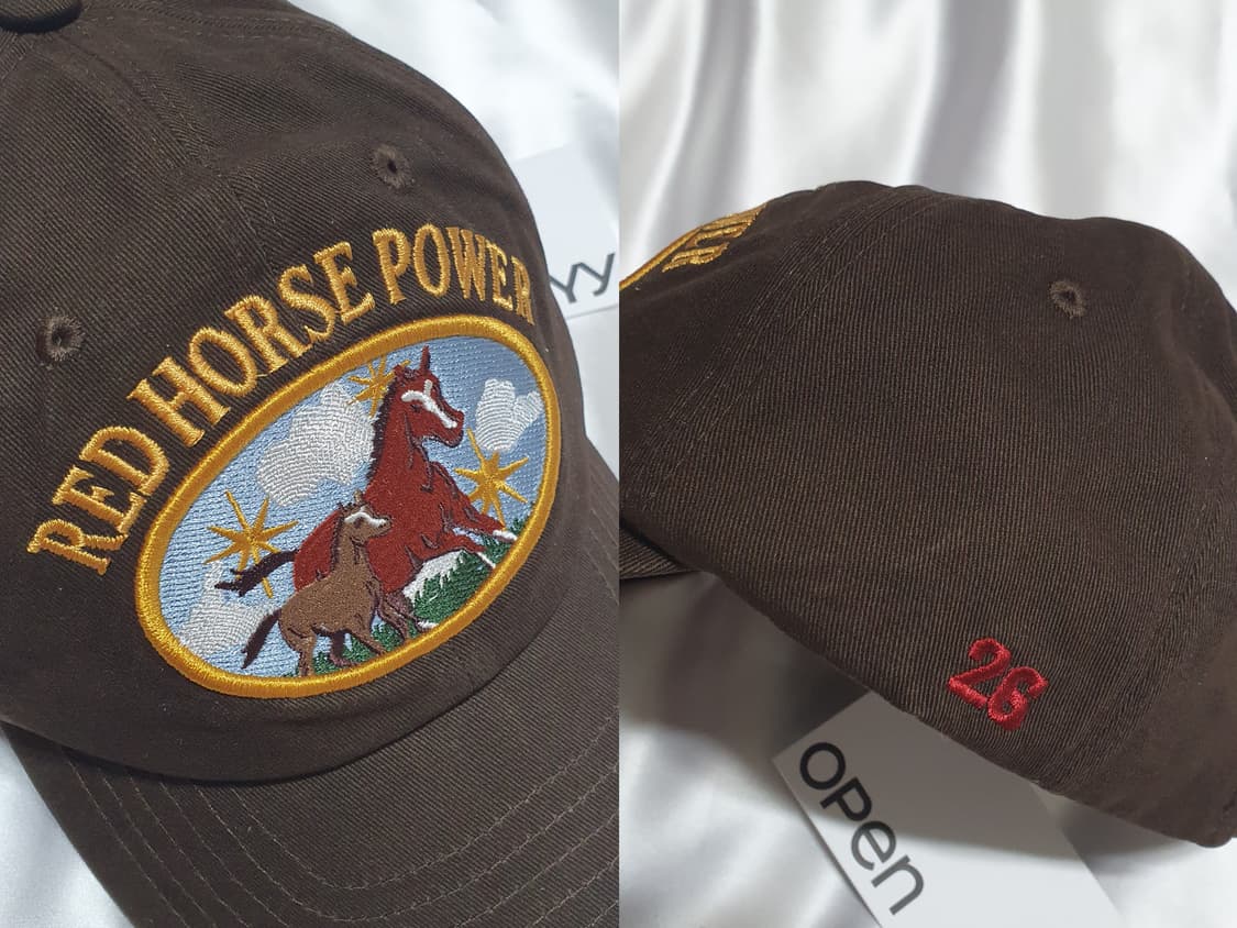 오픈와이와이 브라운 적토마 붉은말 패치 볼캡 모자 상품이미지7