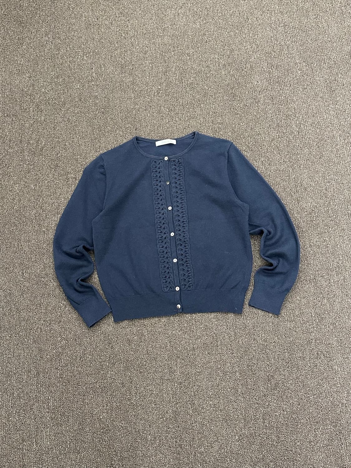 L)Japanese vintage 여성 레이스 자수 디테일 네이비 가디건 상품이미지1