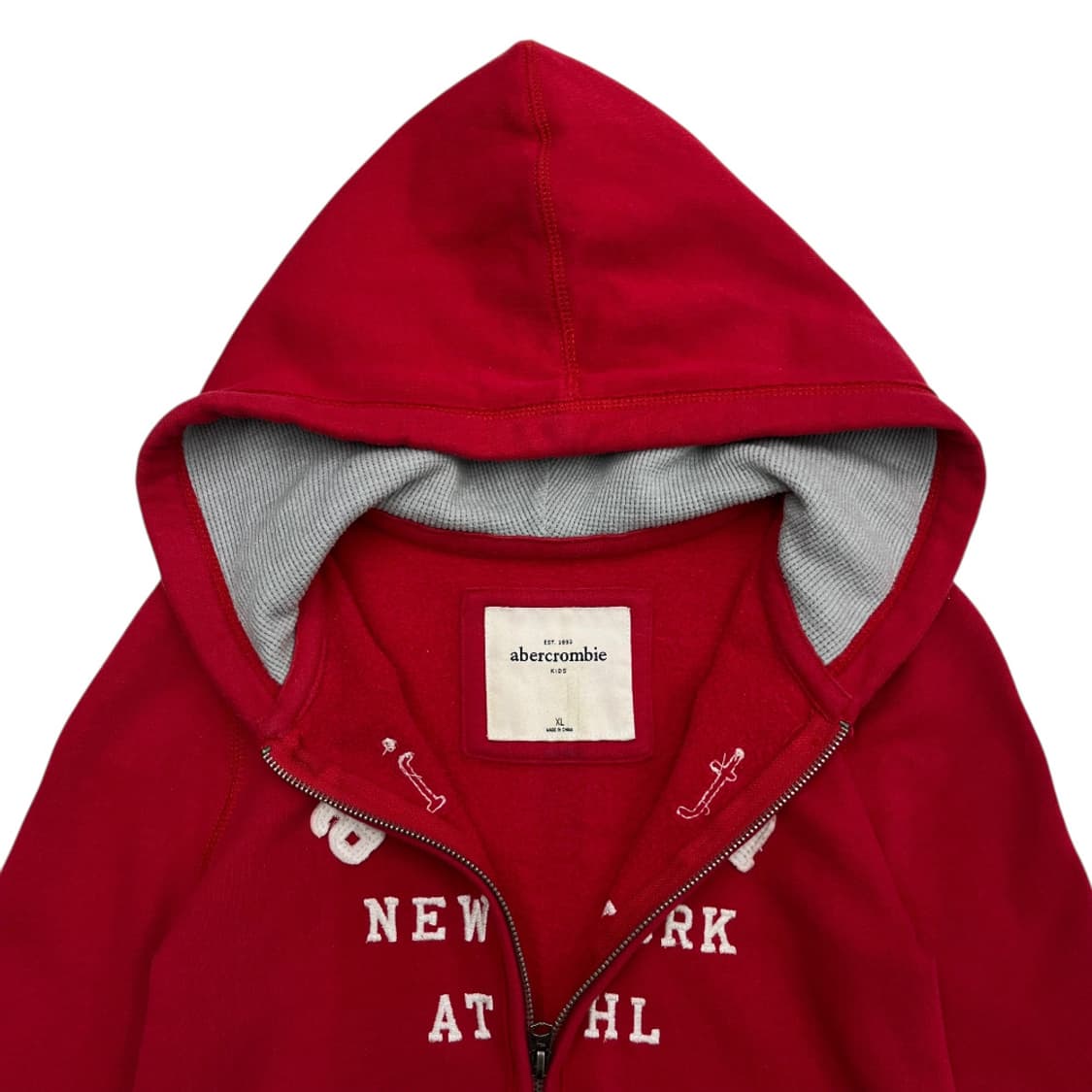아베크롬비 센터로고 레드 후드집업 XL 상품이미지5
