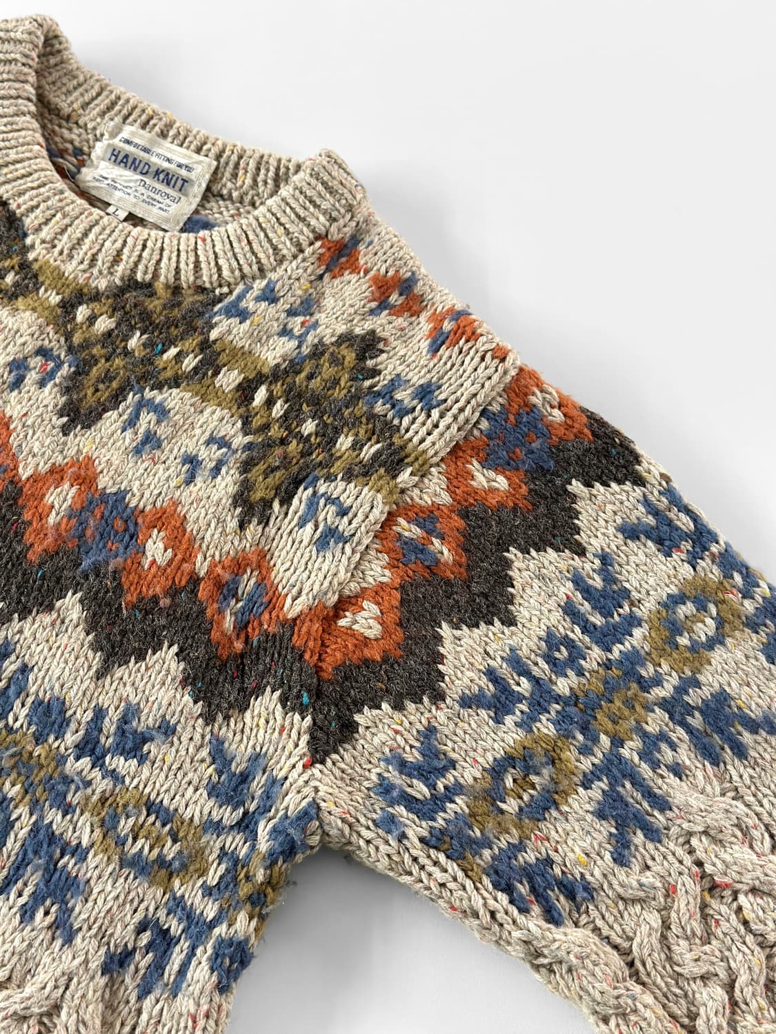 80~90s 빈티지 핸드 니트 페어 아일 케이블 울 스웨터 상품이미지5