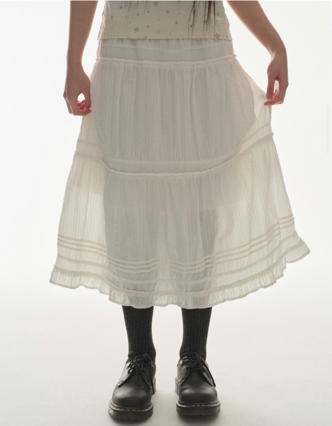 코이세이오(COYSEIO) SHIRRING MIDI SKIRT WHITE 상품이미지2