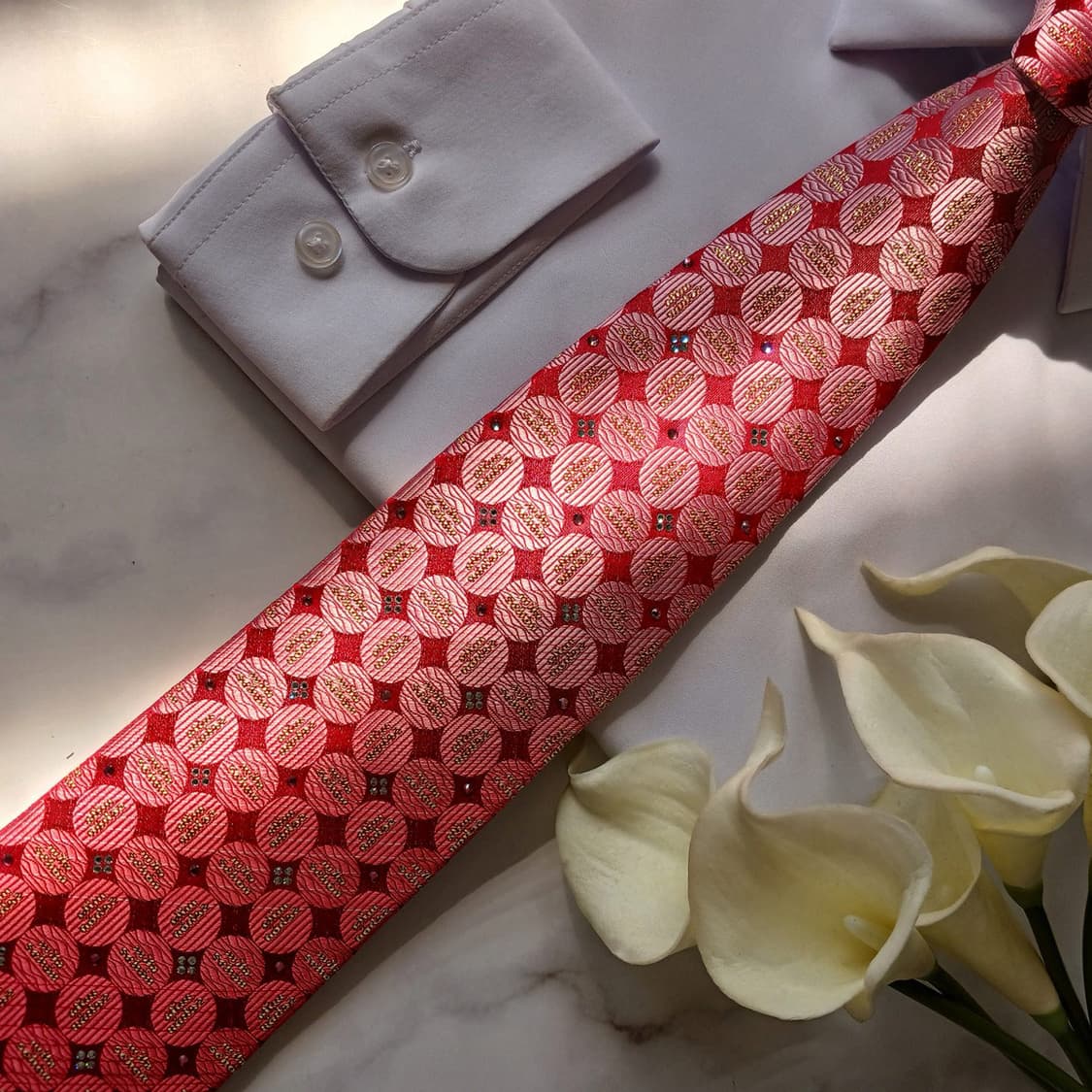 밀라숀 실크 레드 로고 패턴 넥타이 9cm S~A+등급 E813 상품이미지6
