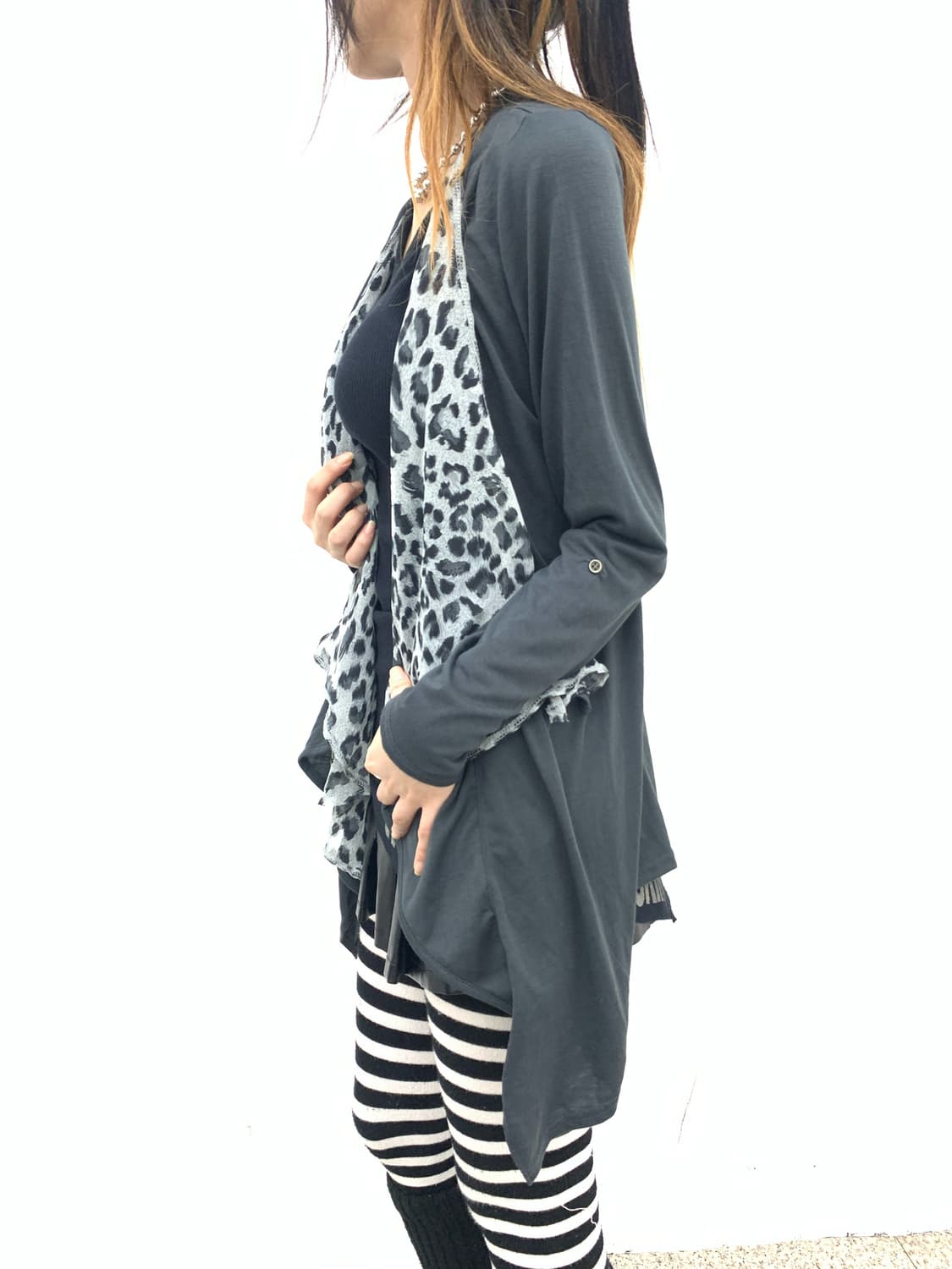 Leopard detail draped cardigan   상품이미지2