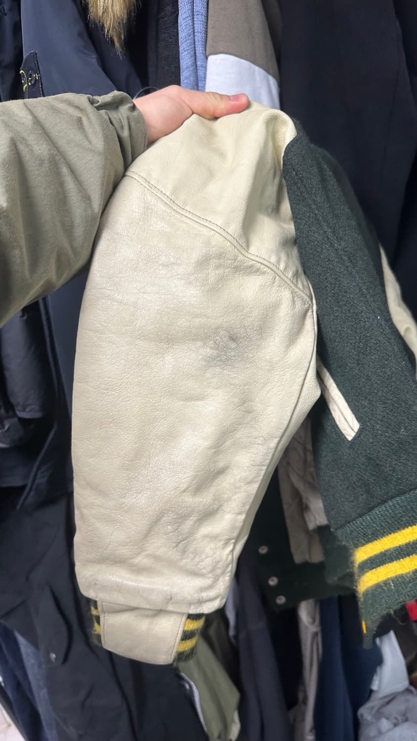 골든베어 다크그린 레더 배색 야구 점퍼 L 상품이미지4