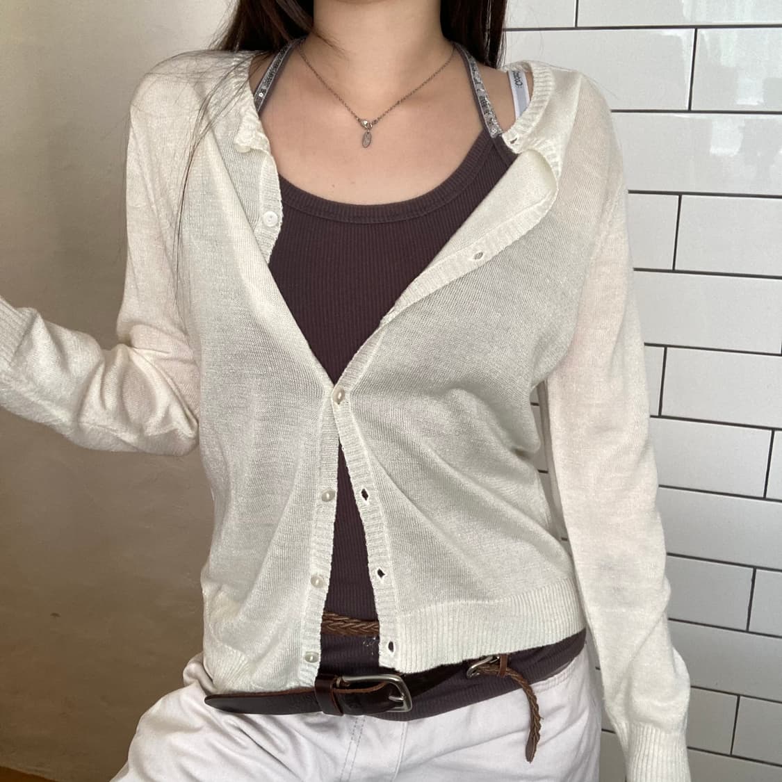 빈티지 아이보리 케이블 니트 가디건 상품이미지4
