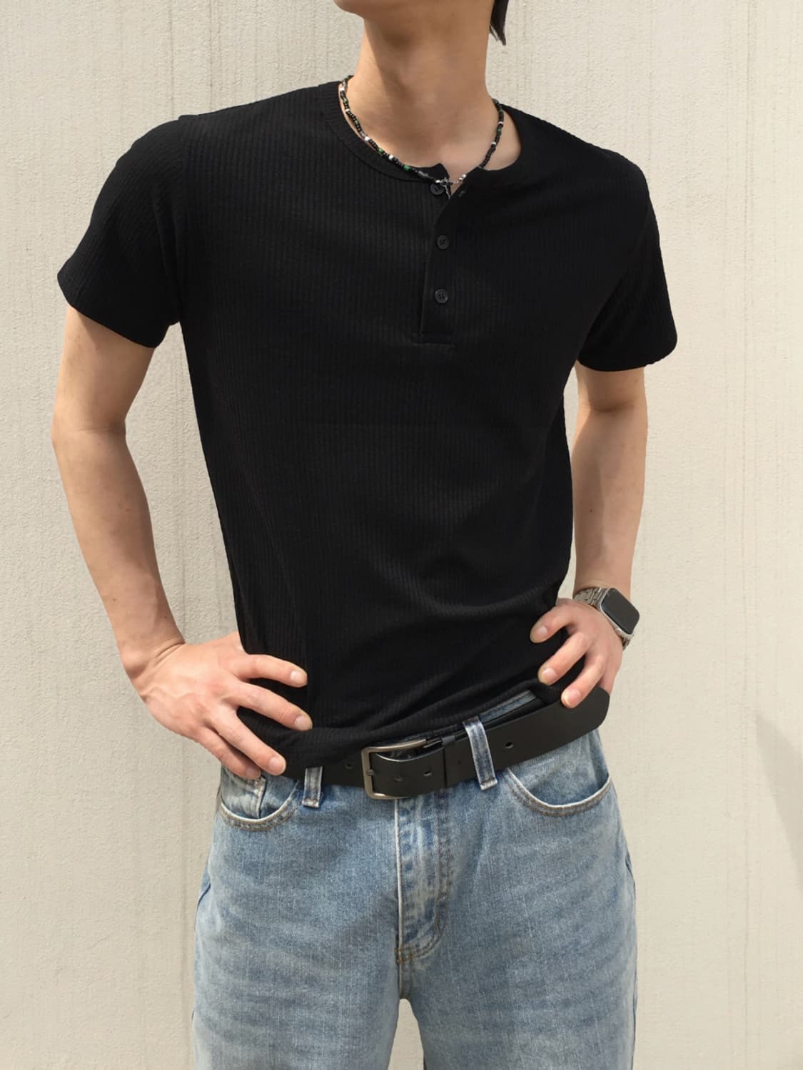 디서먼트 반팔 슬림핏 헨리넥 티셔츠 상품이미지2