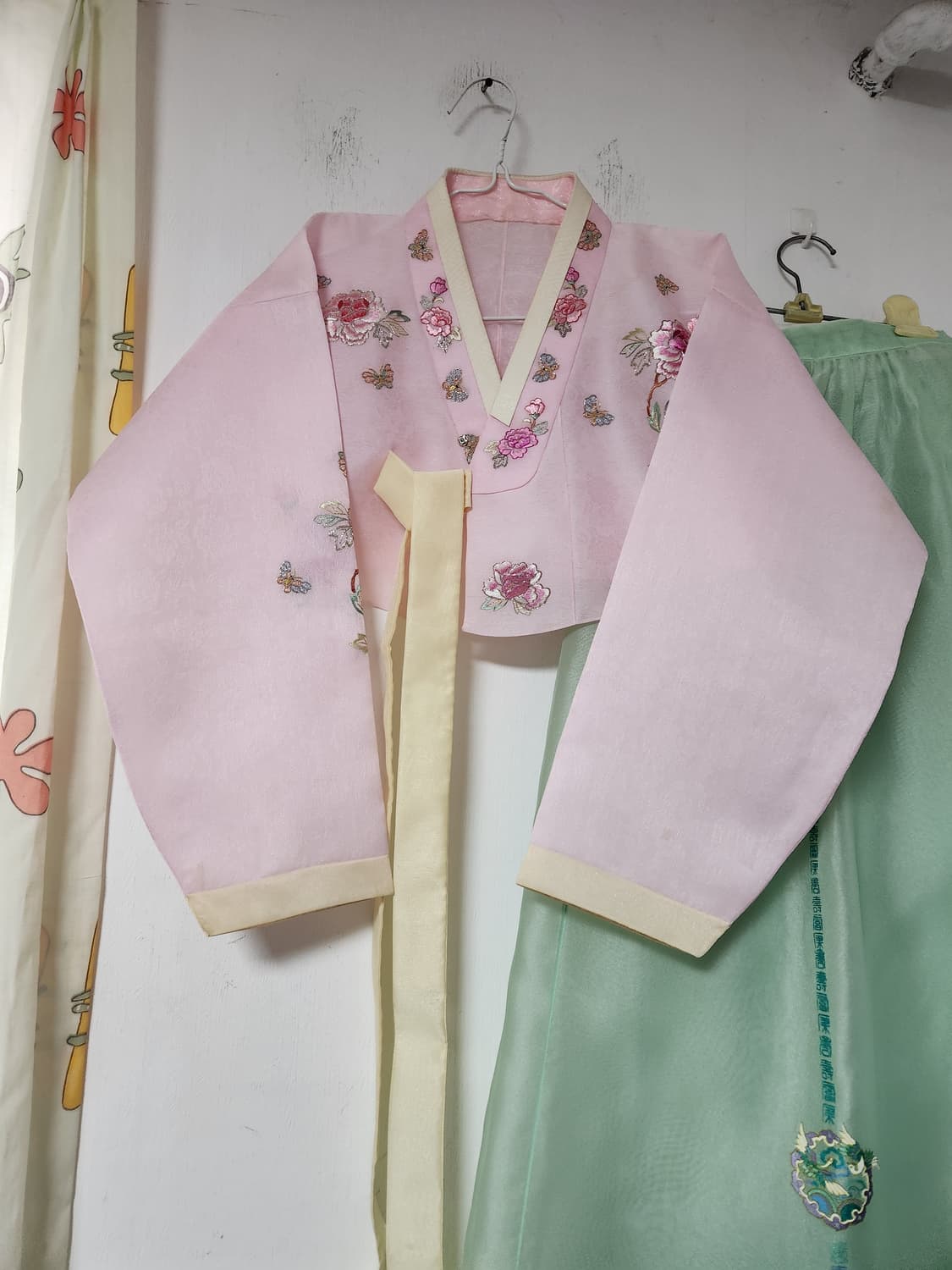 빈티지  핑크색 꽃무늬 한복 세트 상품이미지2